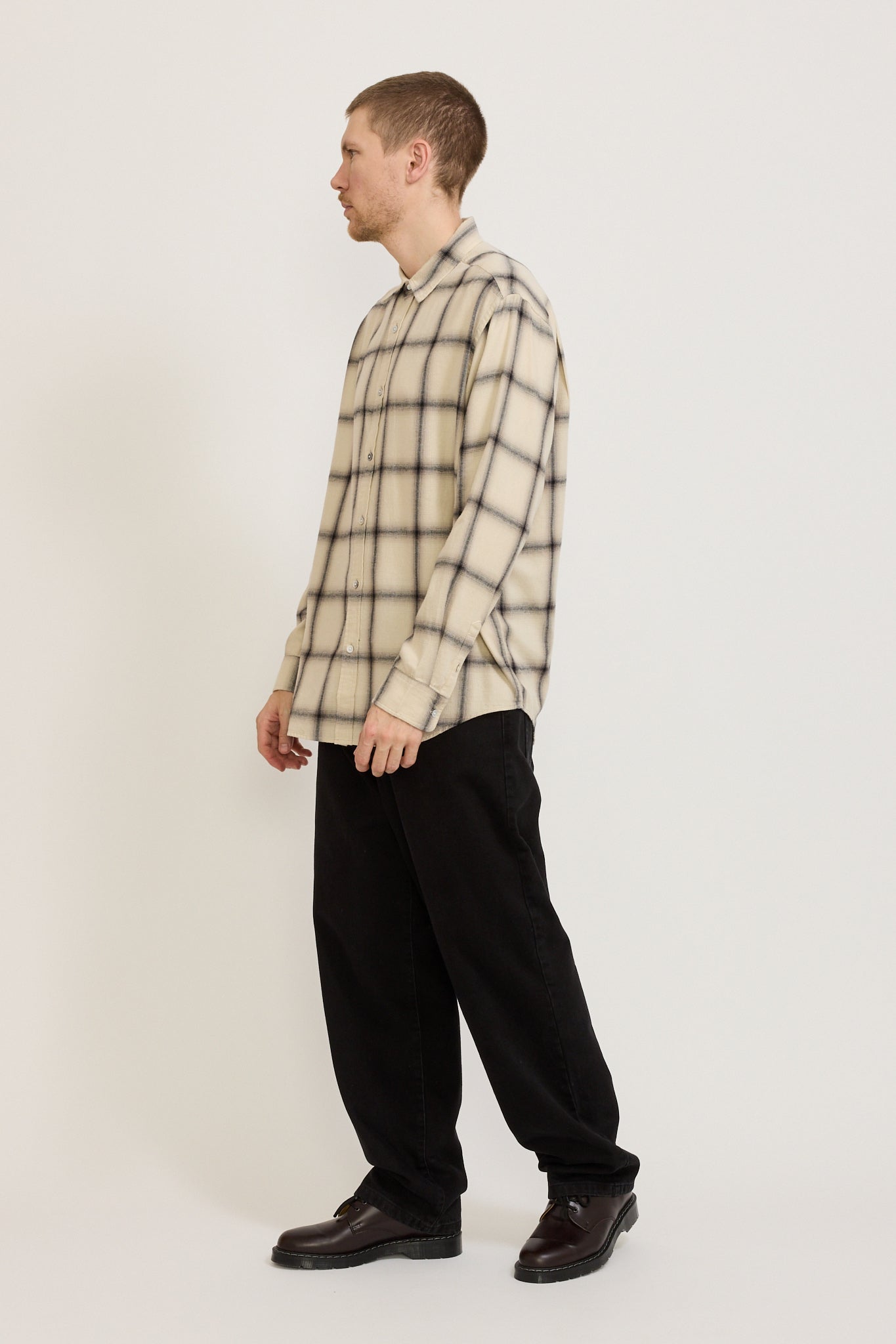 Dylan Japanese Check Long Sleeve Shirt Cream/Grey