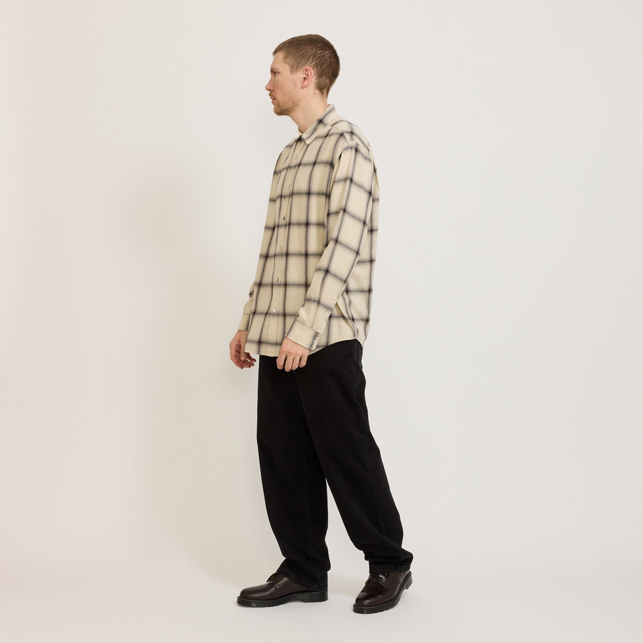 Dylan Japanese Check Long Sleeve Shirt Cream/Grey
