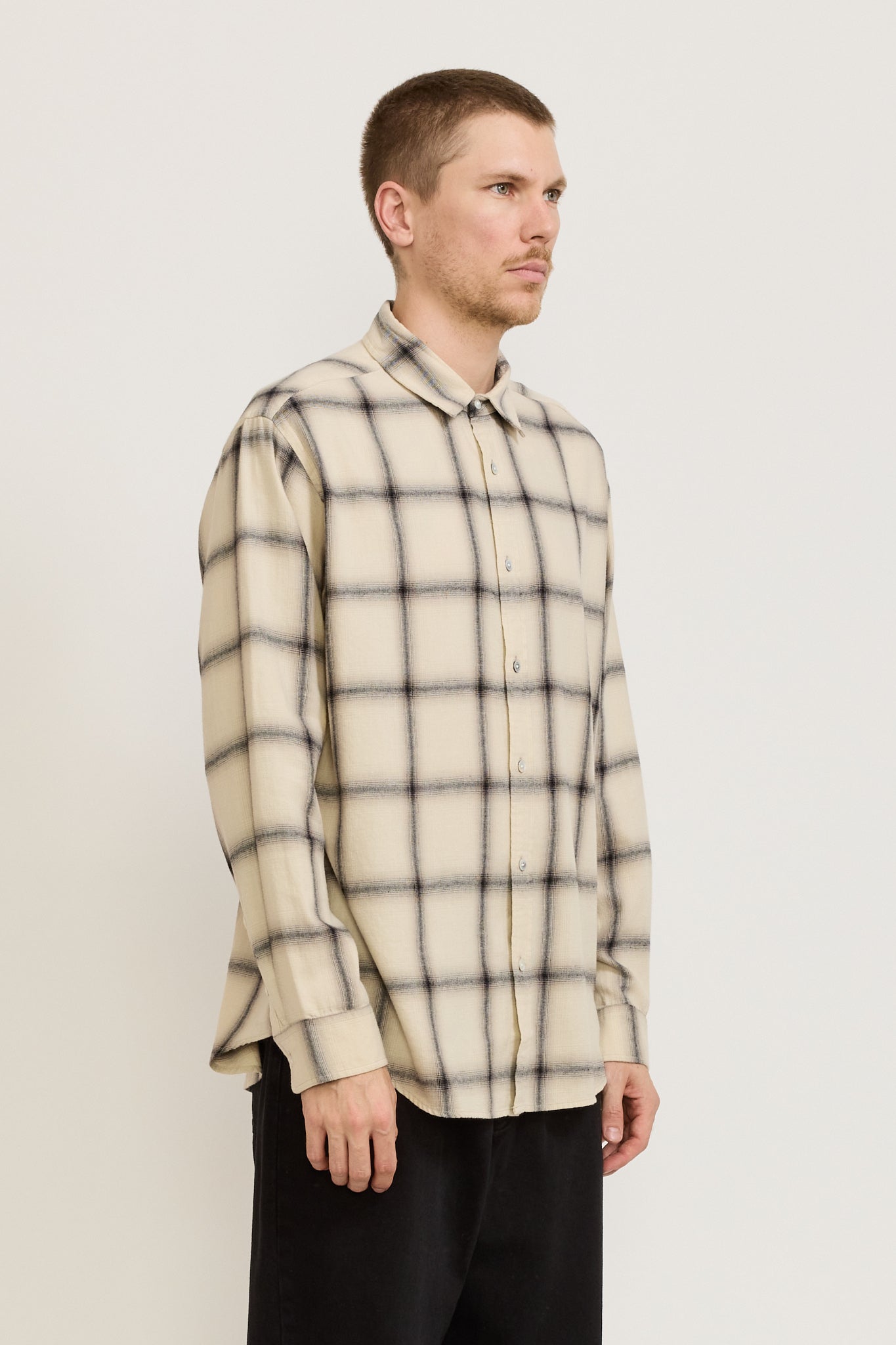 Dylan Japanese Check Long Sleeve Shirt Cream/Grey