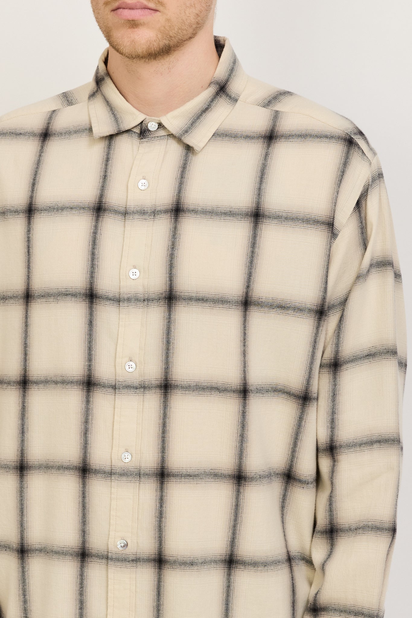 Dylan Japanese Check Long Sleeve Shirt Cream/Grey