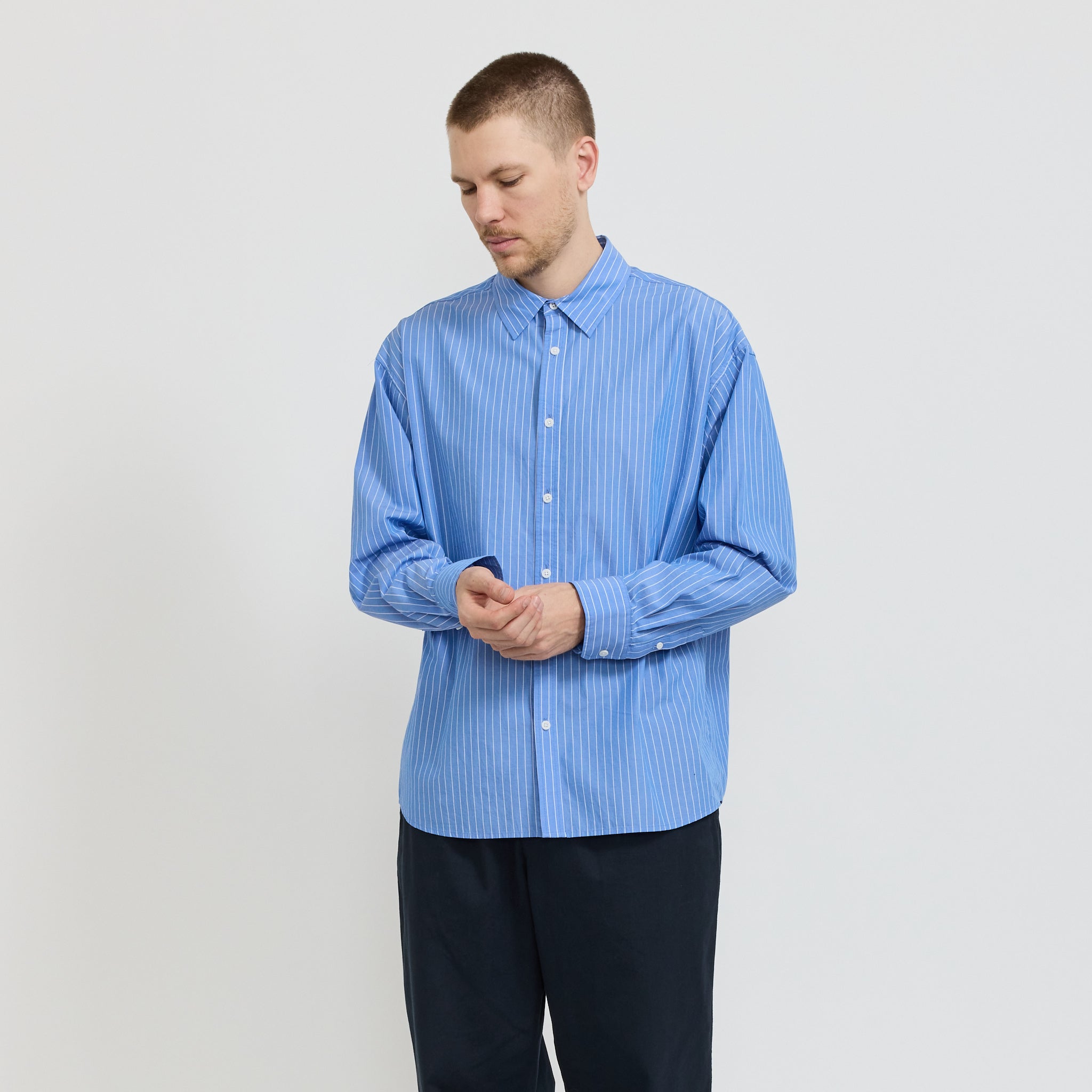 Caden Stripe Long Sleeve Shirt Blue/White