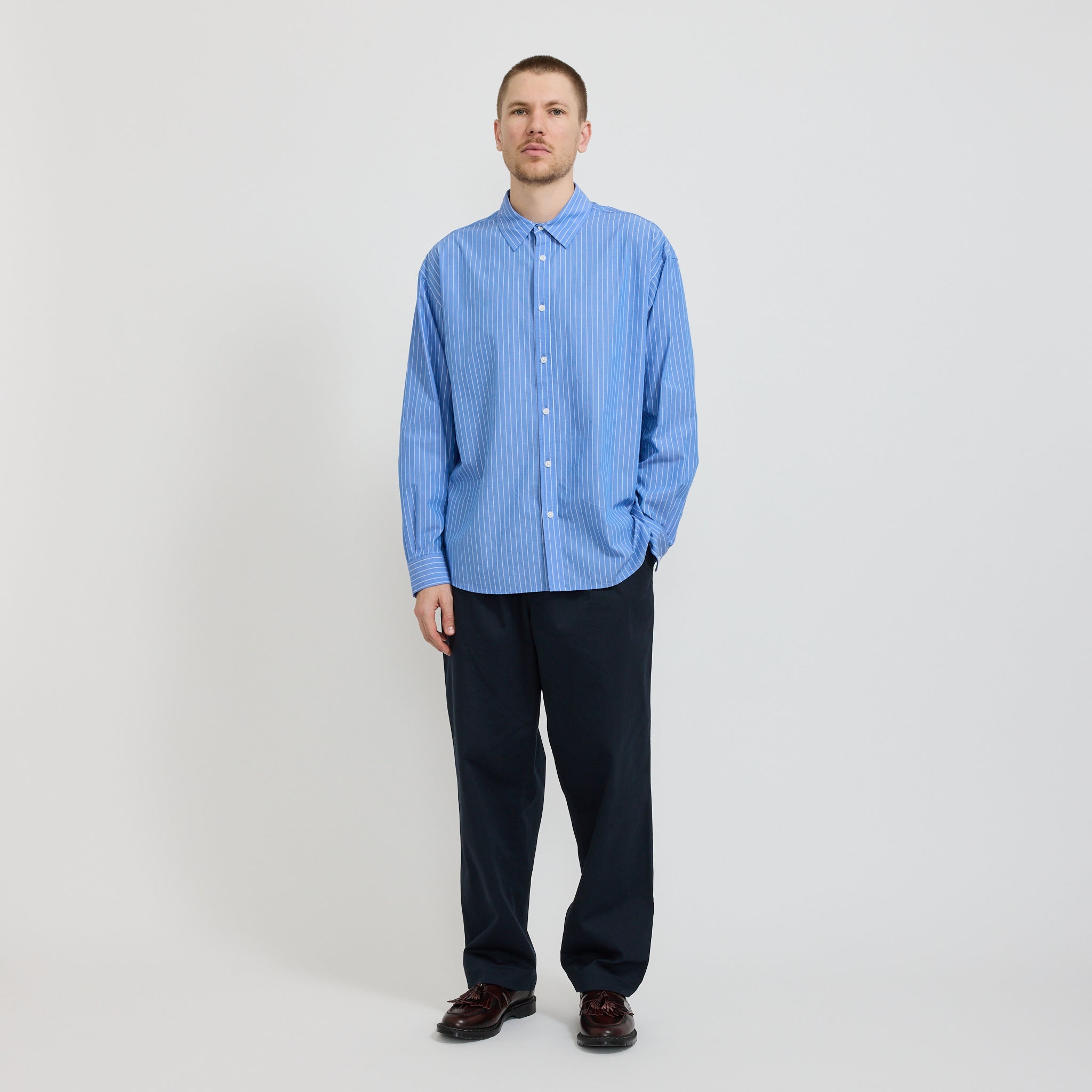 Caden Stripe Long Sleeve Shirt Blue/White