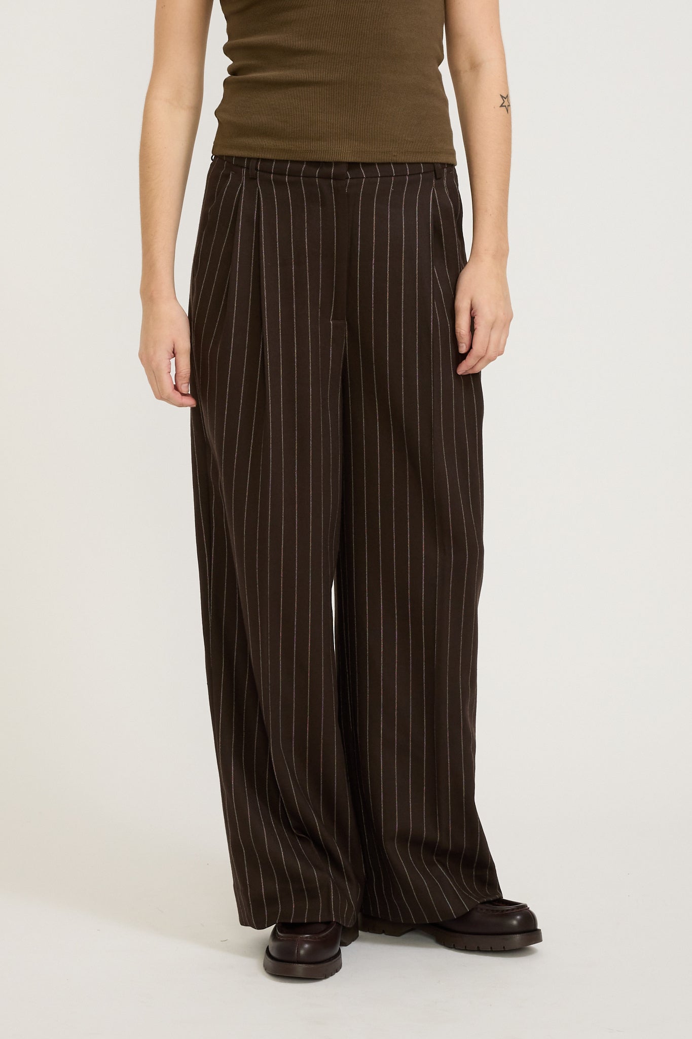 Assembly Label | Sofia Wool Pinstripe Pant Chestnut Stripe | Maplestore