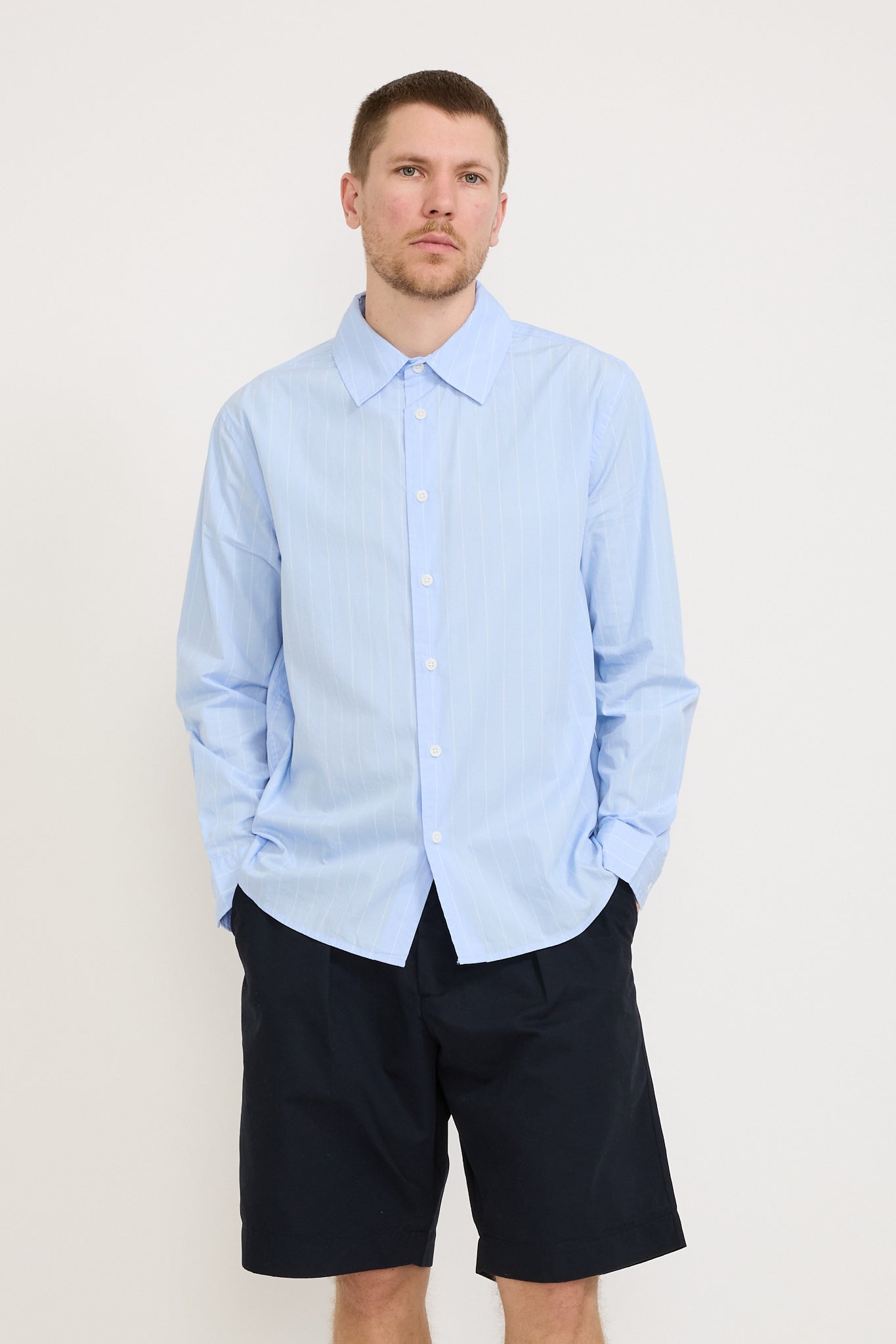 Assembly Label | Otis Poplin Stripe Long Sleeve Shirt Blue Stripe | Maplestore