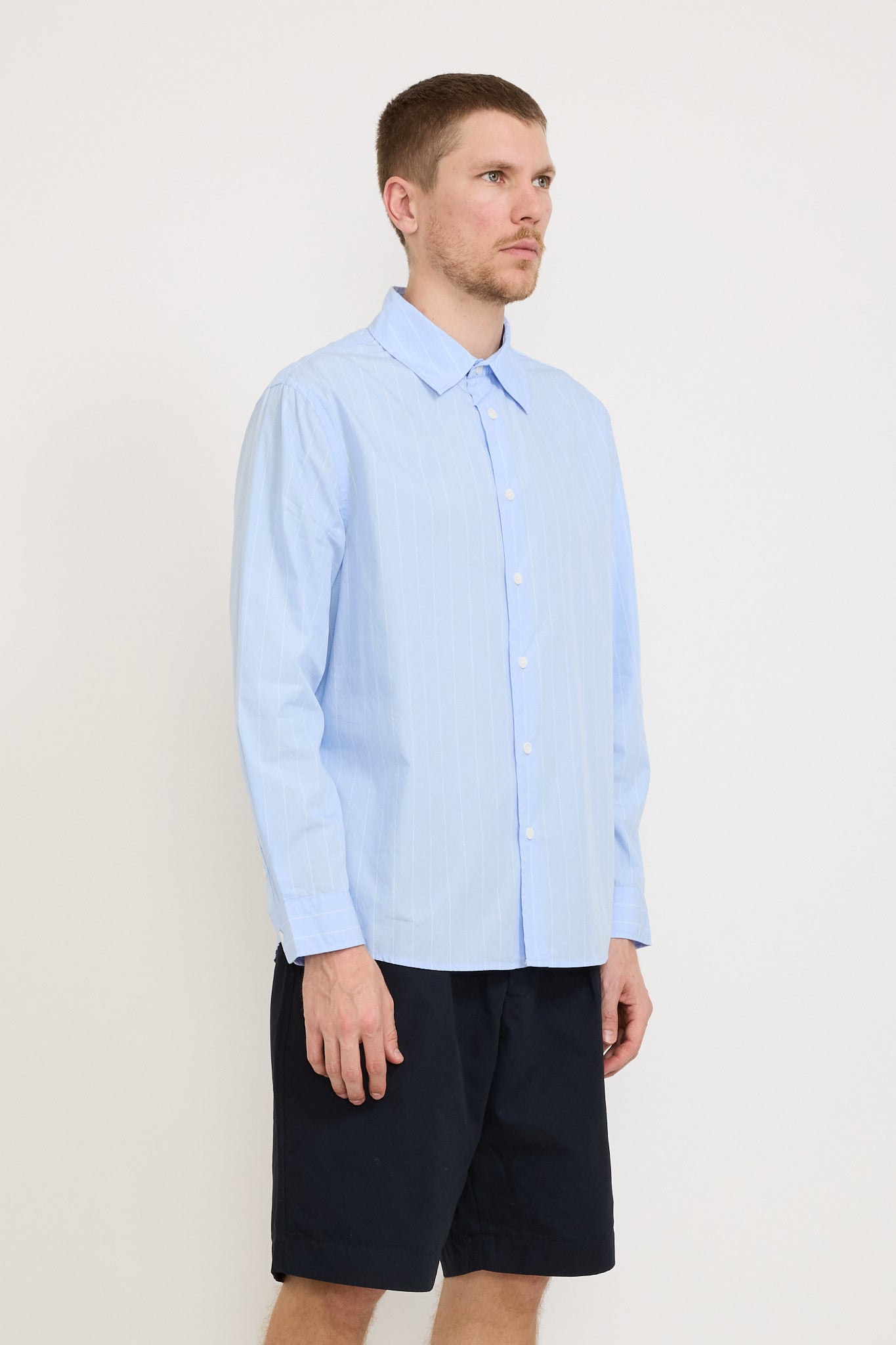 Assembly Label | Otis Poplin Stripe Long Sleeve Shirt Blue Stripe | Maplestore