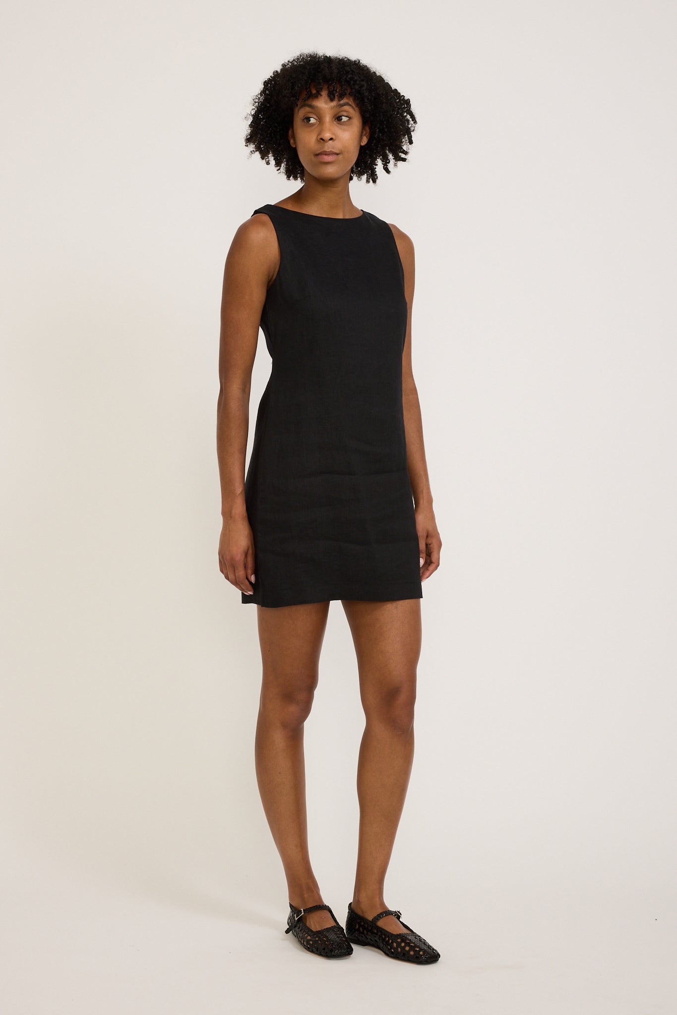 Nadine Linen Mini Dress Black