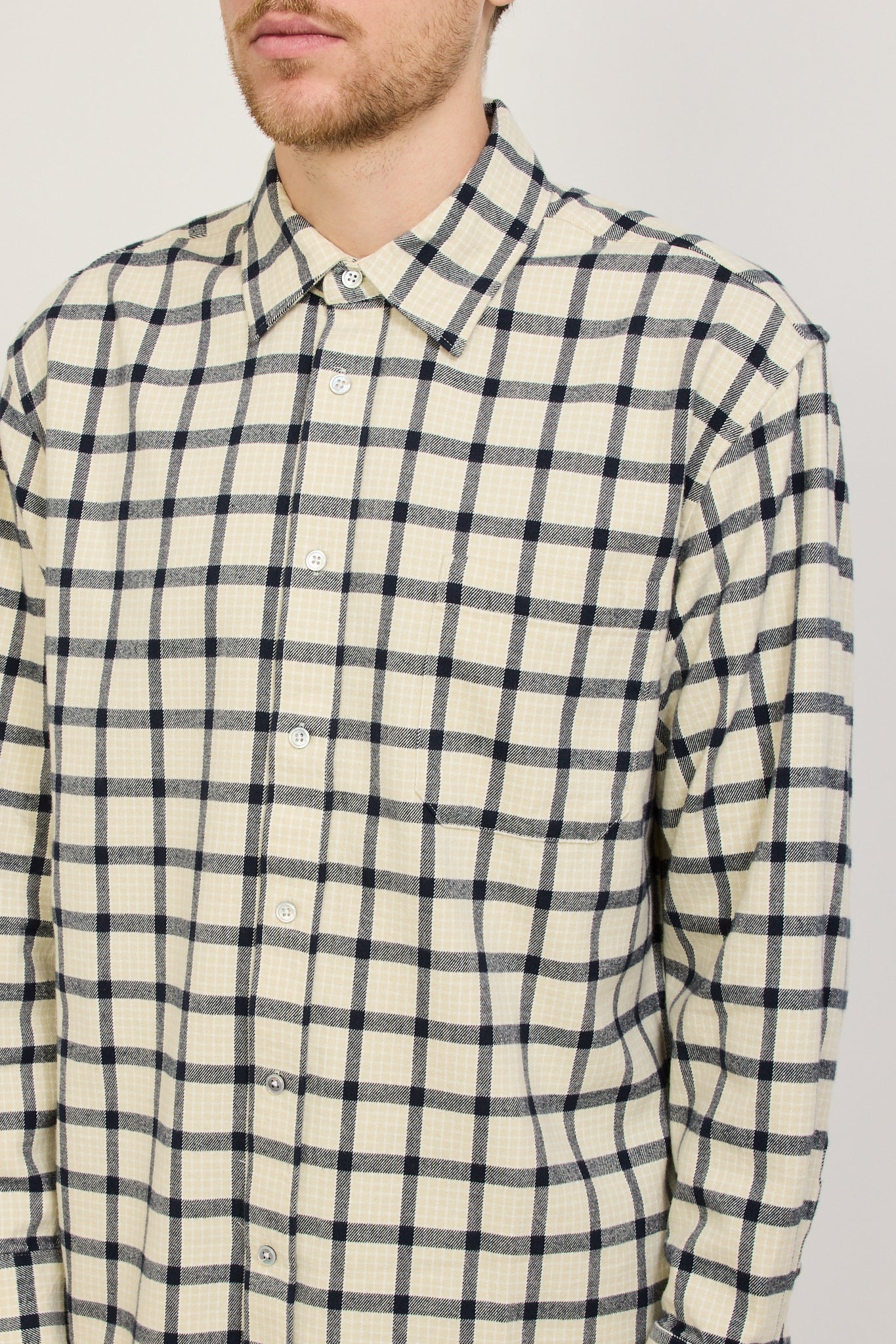 Assembly Label | Reuben Check Overshirt Limestone/True Navy | Maplestore