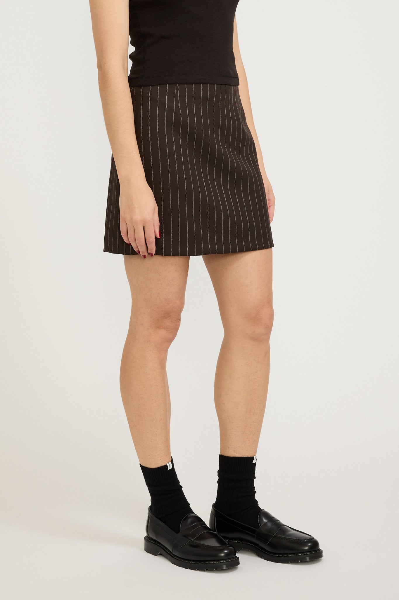 Assembly Label | Sofia Wool Pinstripe Mini Skirt Chestnut Stripe | Maplestore