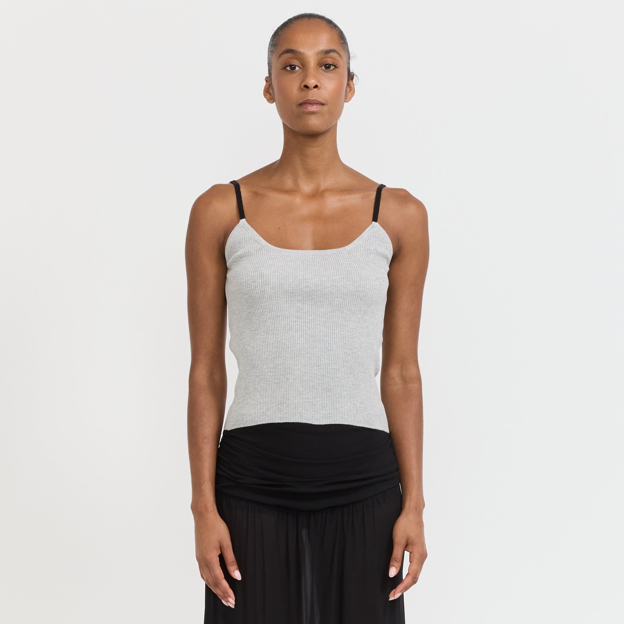Contrast String Knit Top Grey