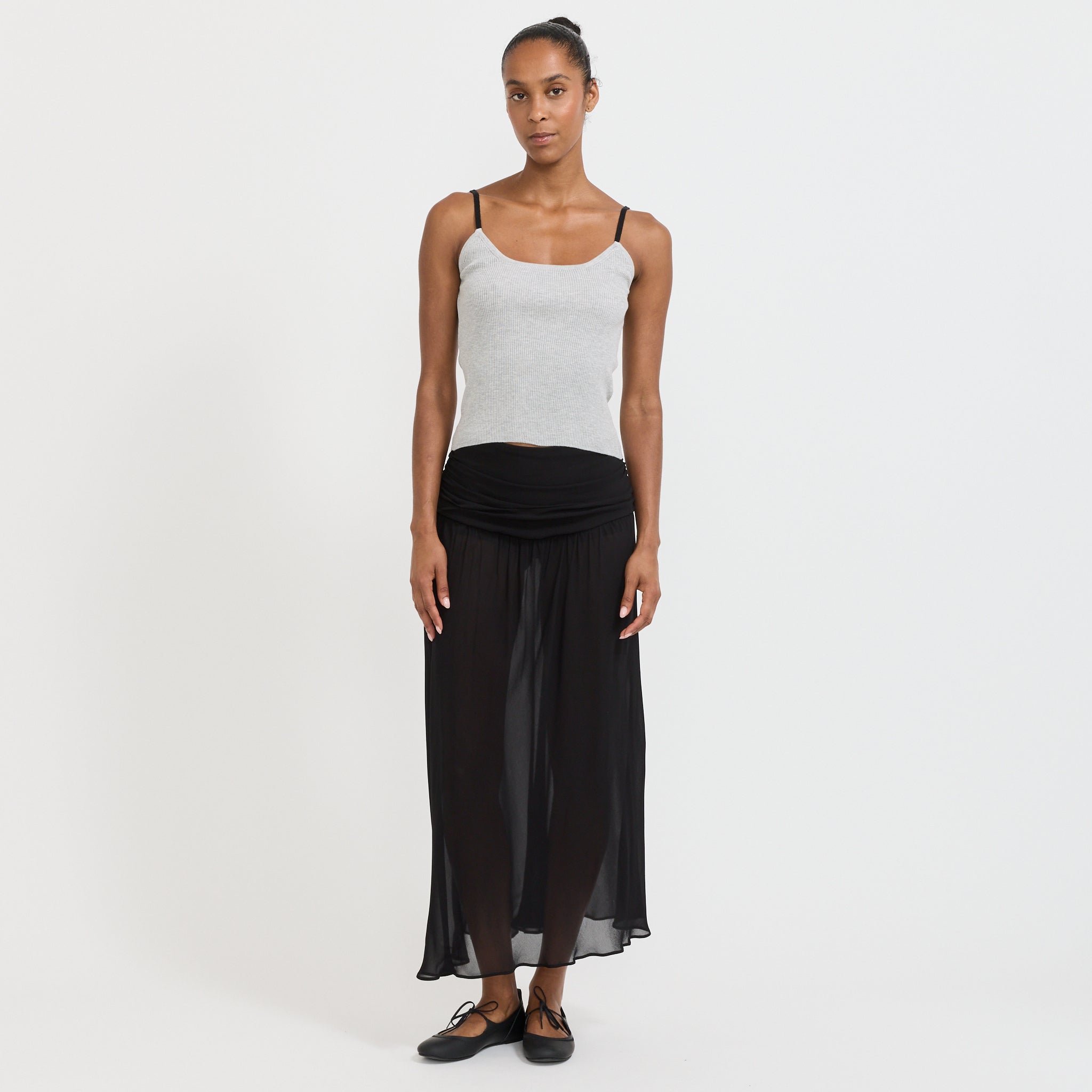 Contrast String Knit Top Grey