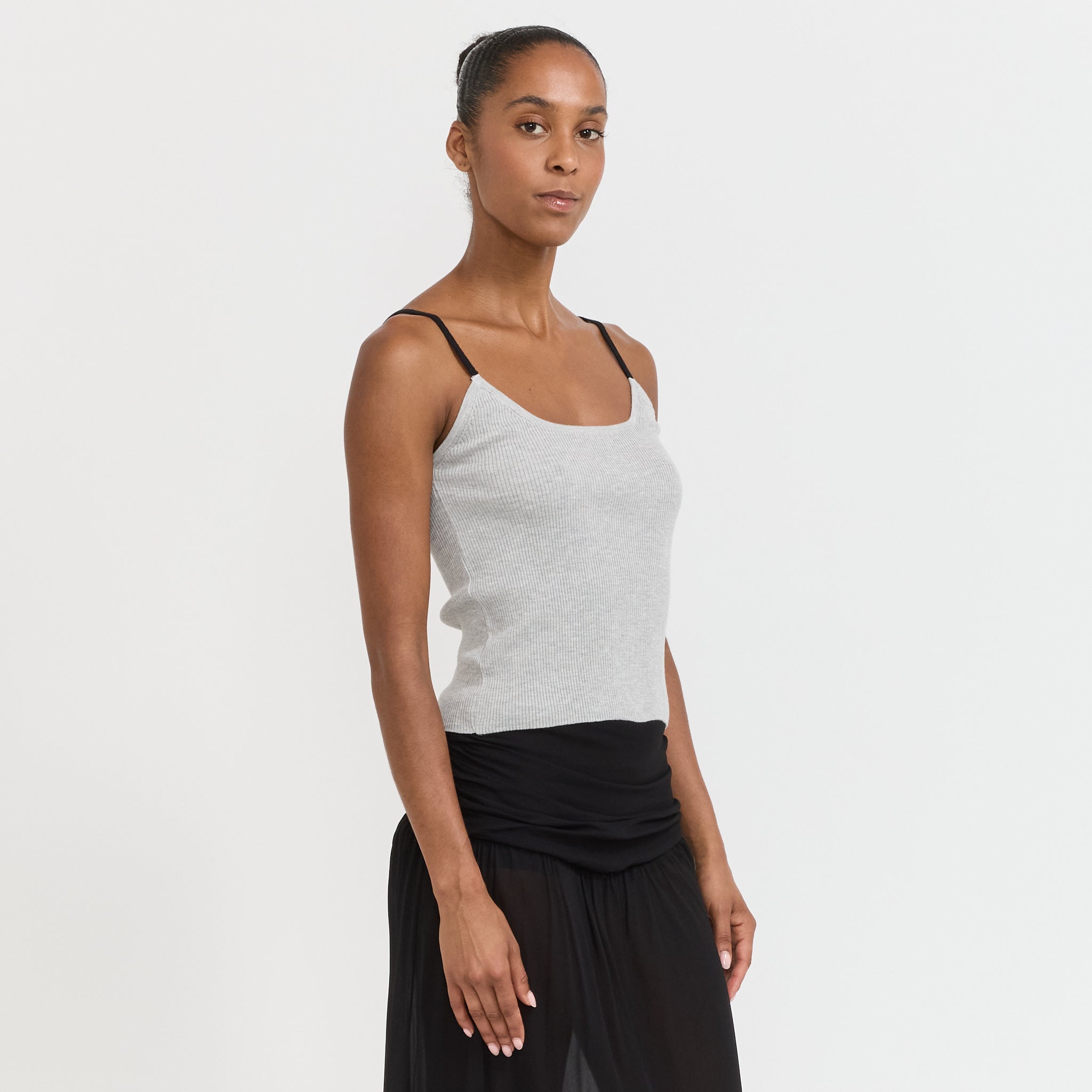 Contrast String Knit Top Grey