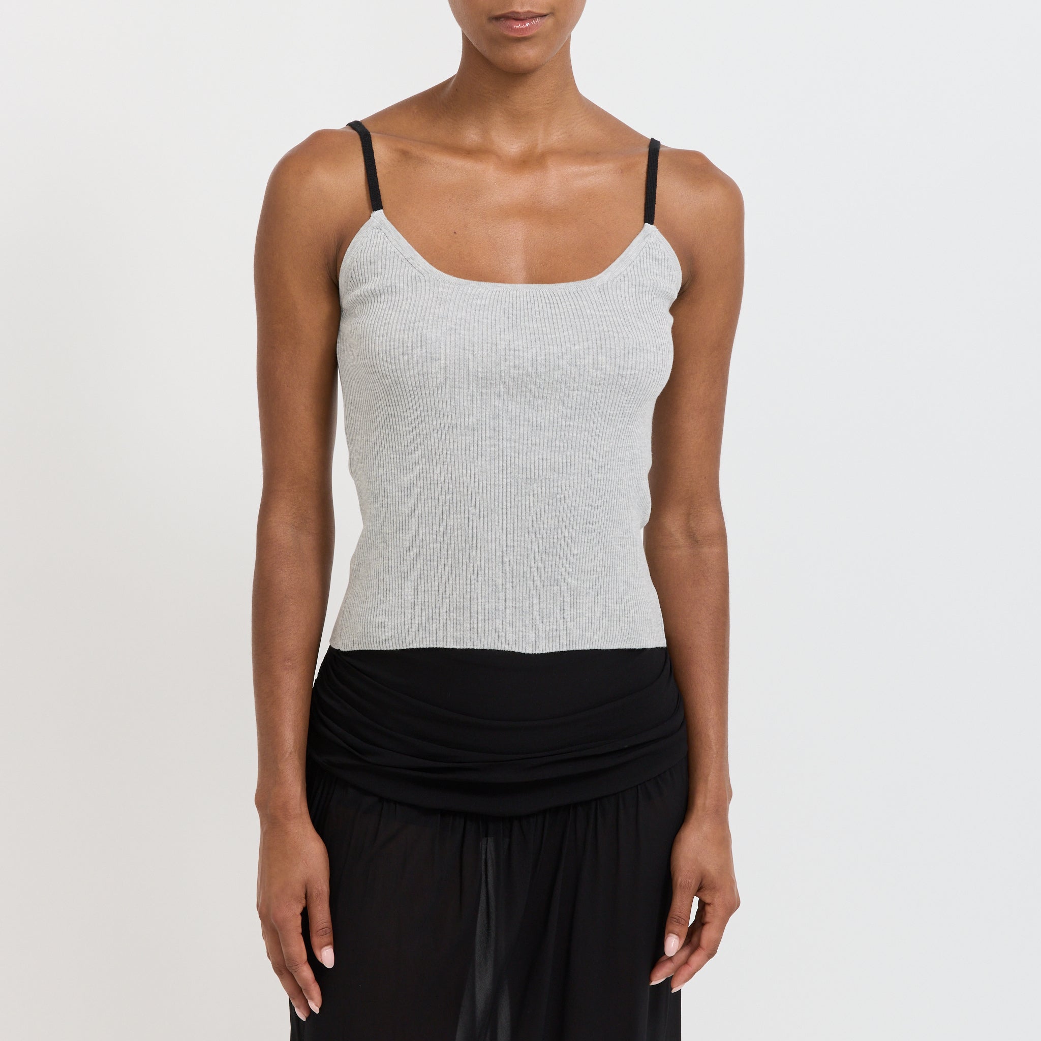 Contrast String Knit Top Grey