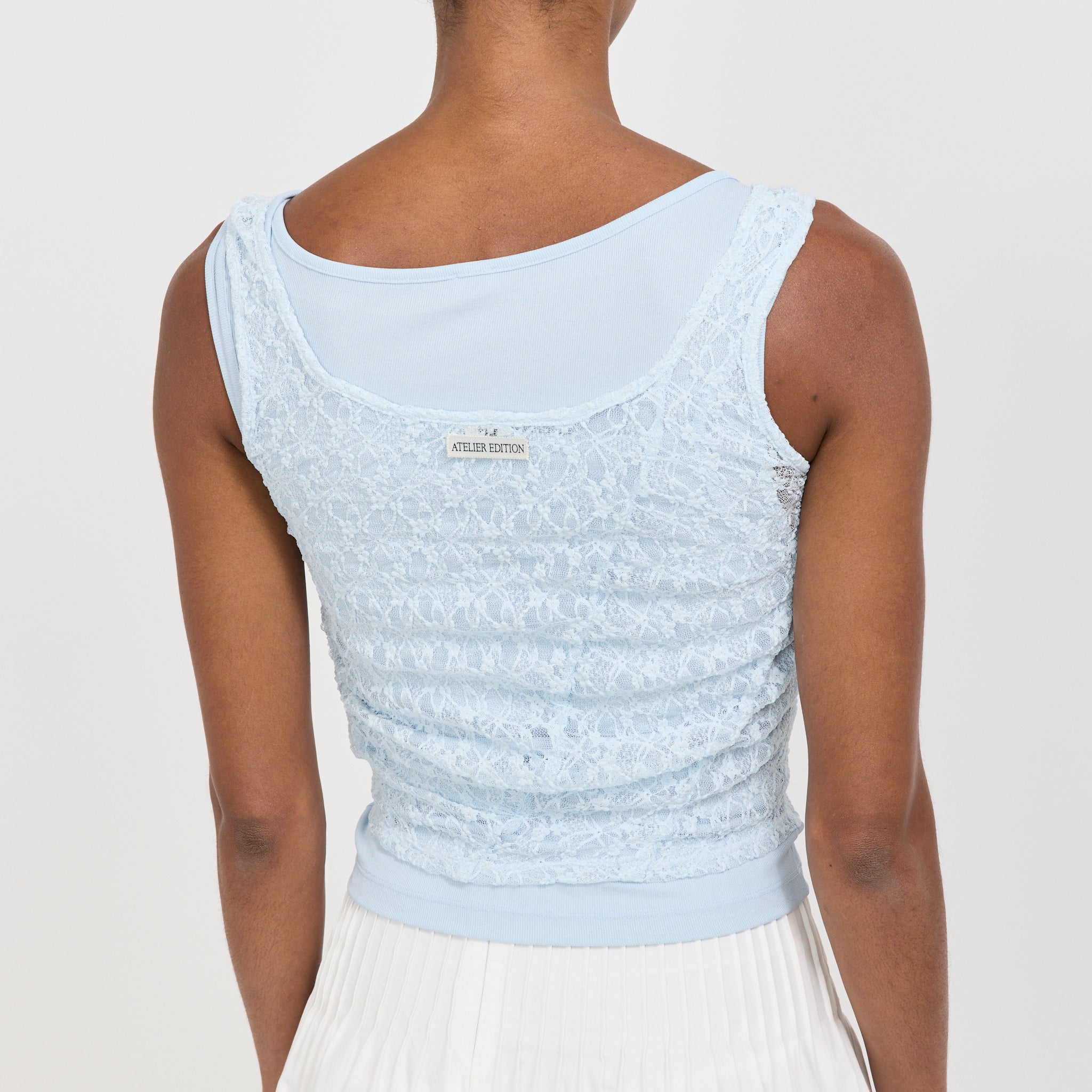 Atelier Edition | Lace Shirring Top Light Blue | Maplestore