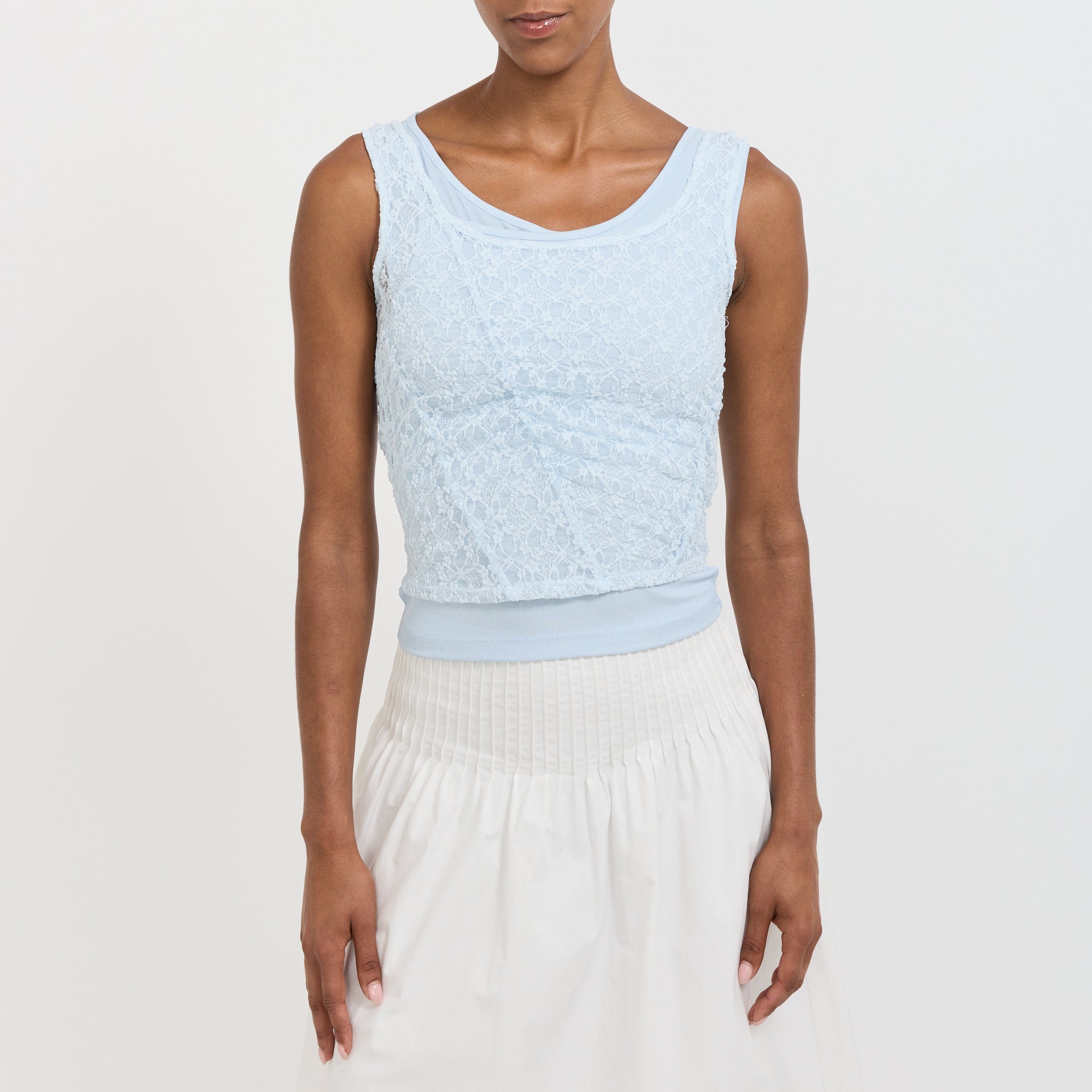 Atelier Edition | Lace Shirring Top Light Blue | Maplestore