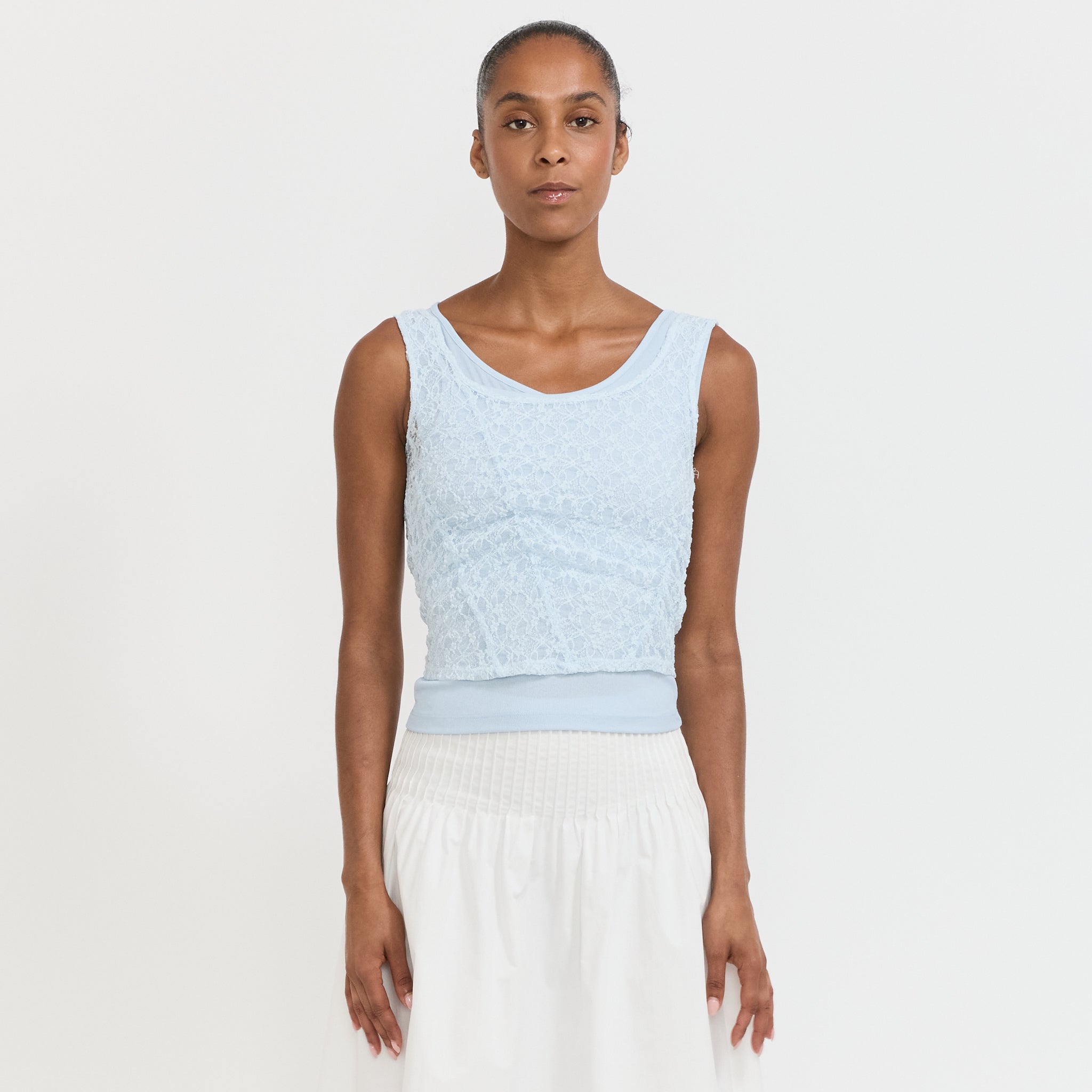 Atelier Edition | Lace Shirring Top Light Blue | Maplestore