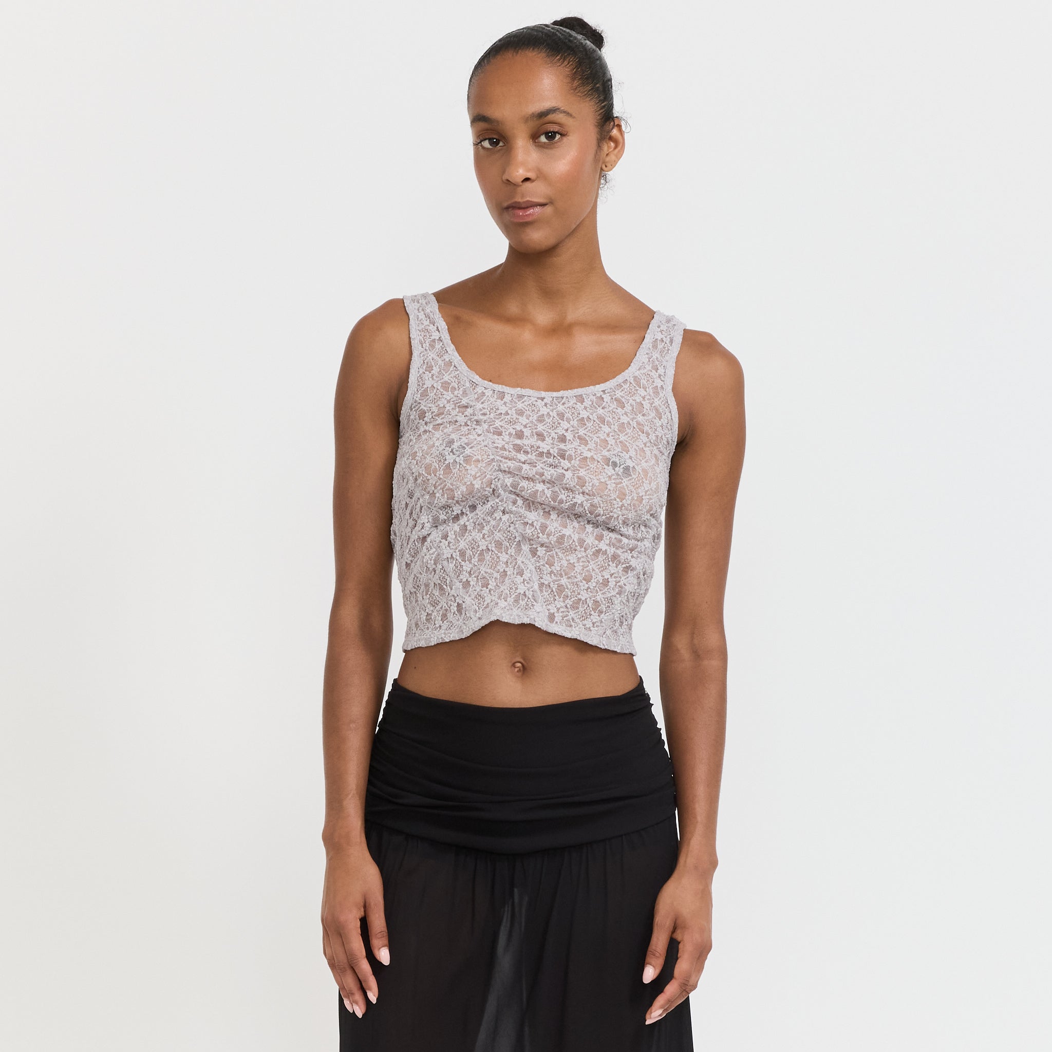Atelier Edition | Lace Shirring Top Light Grey | Maplestore