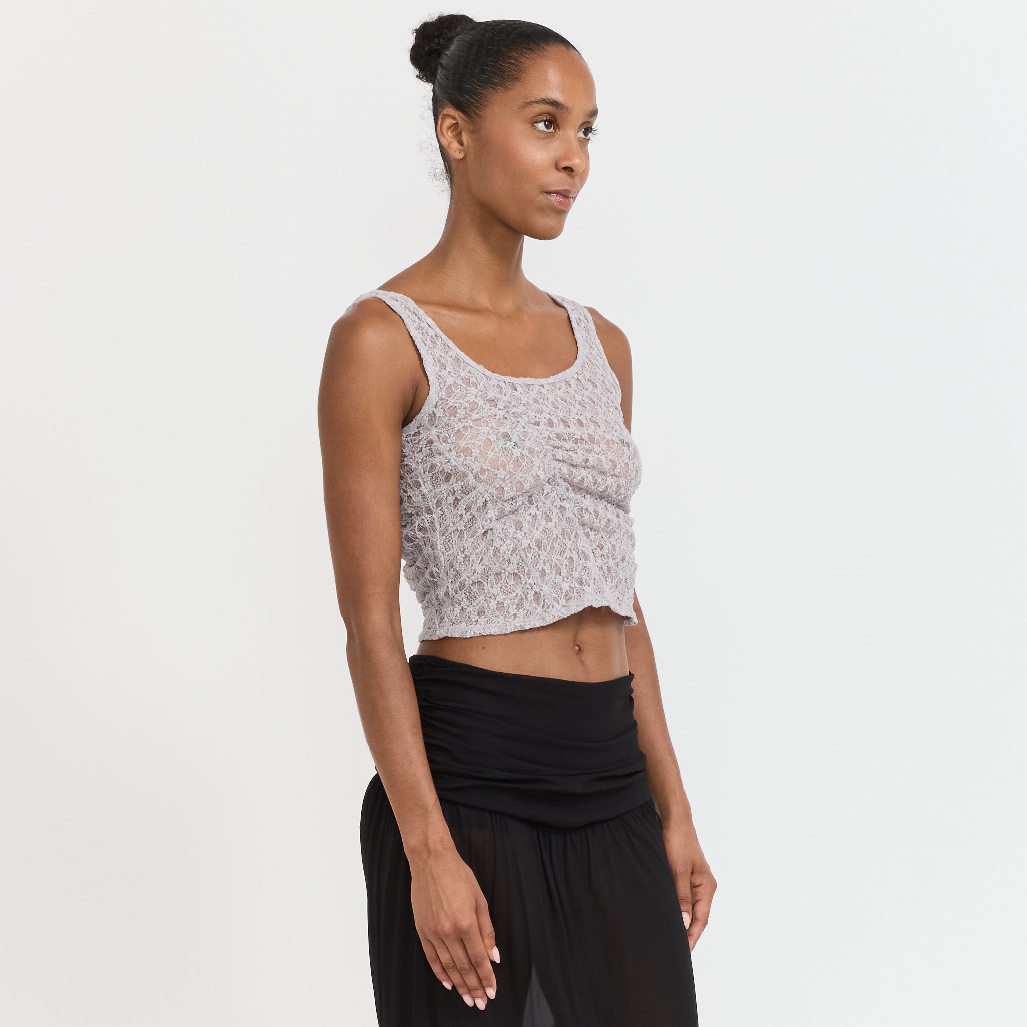 Atelier Edition | Lace Shirring Top Light Grey | Maplestore