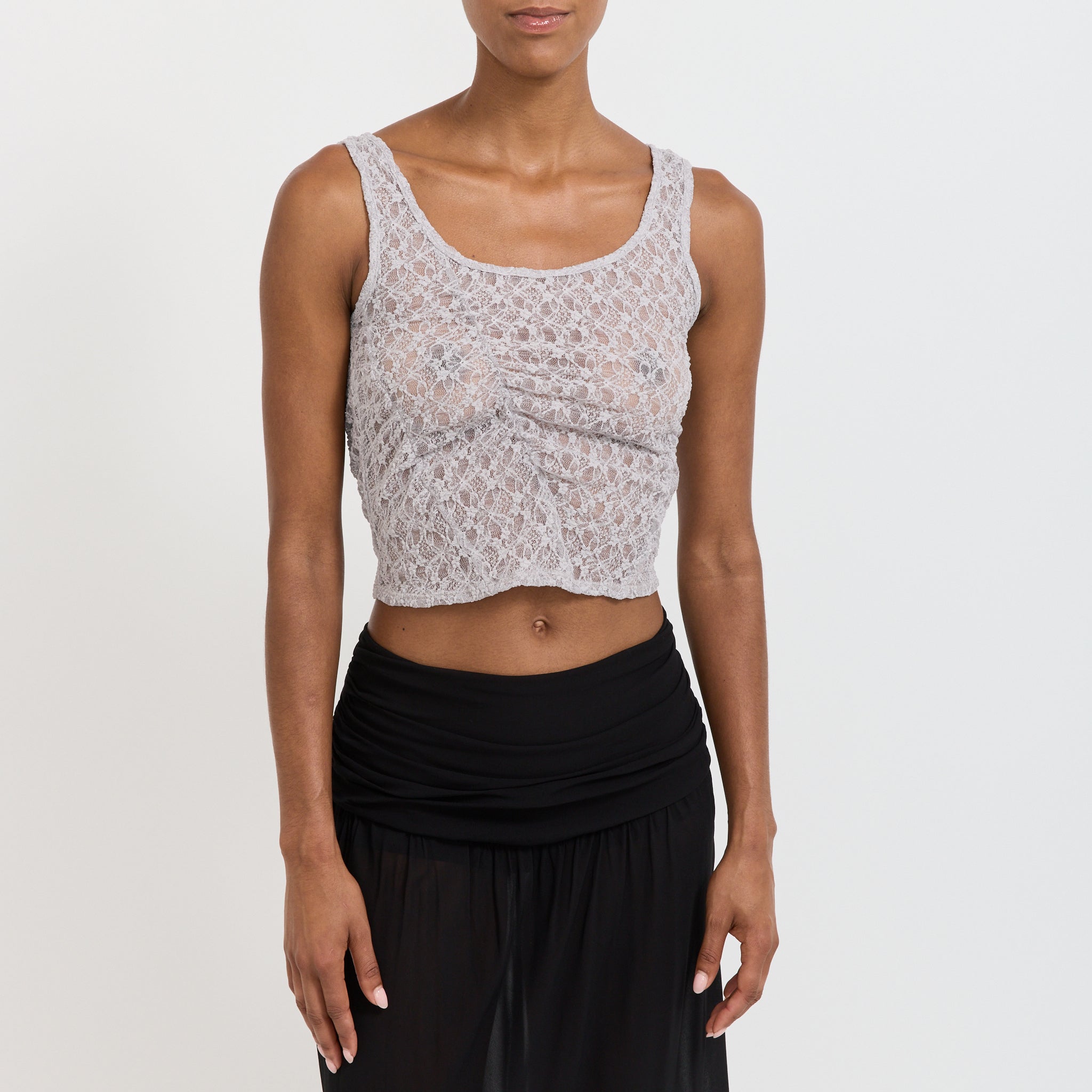 Atelier Edition | Lace Shirring Top Light Grey | Maplestore