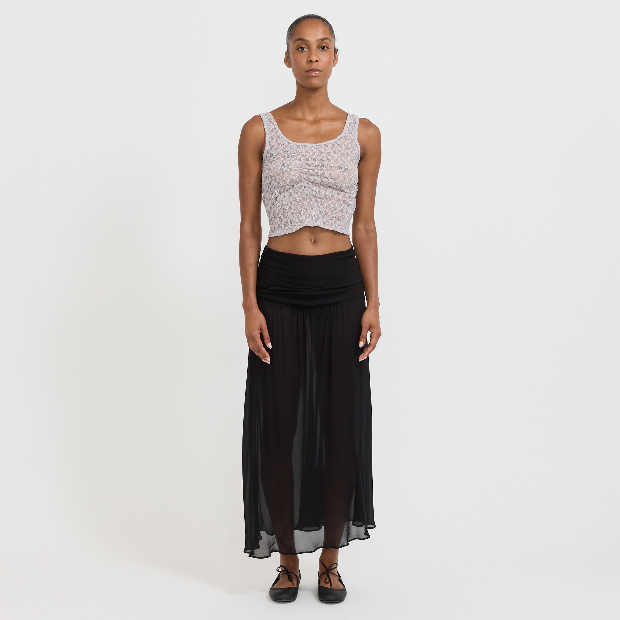 Lace Shirring Top Light Grey | Maplestore