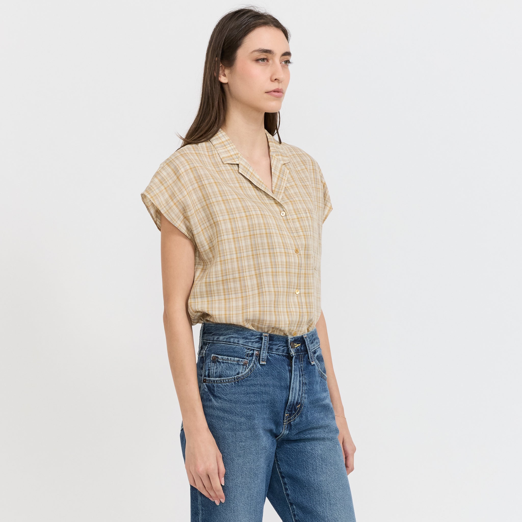 Sleeveless Check Shirt Mustard