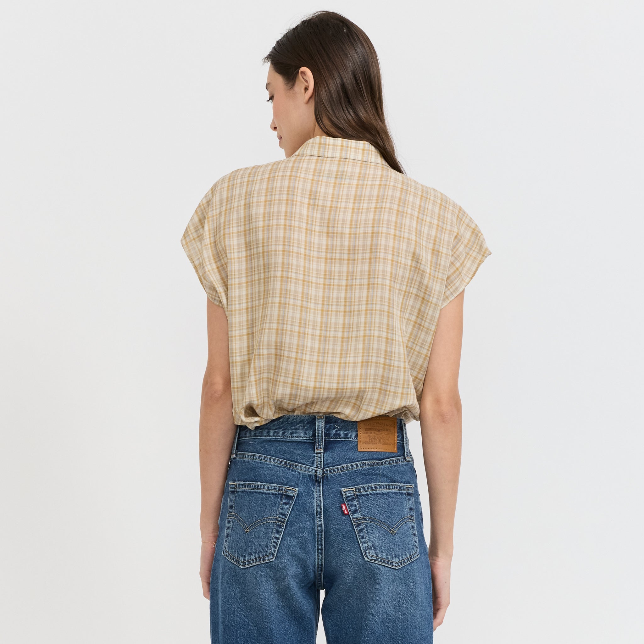 Sleeveless Check Shirt Mustard