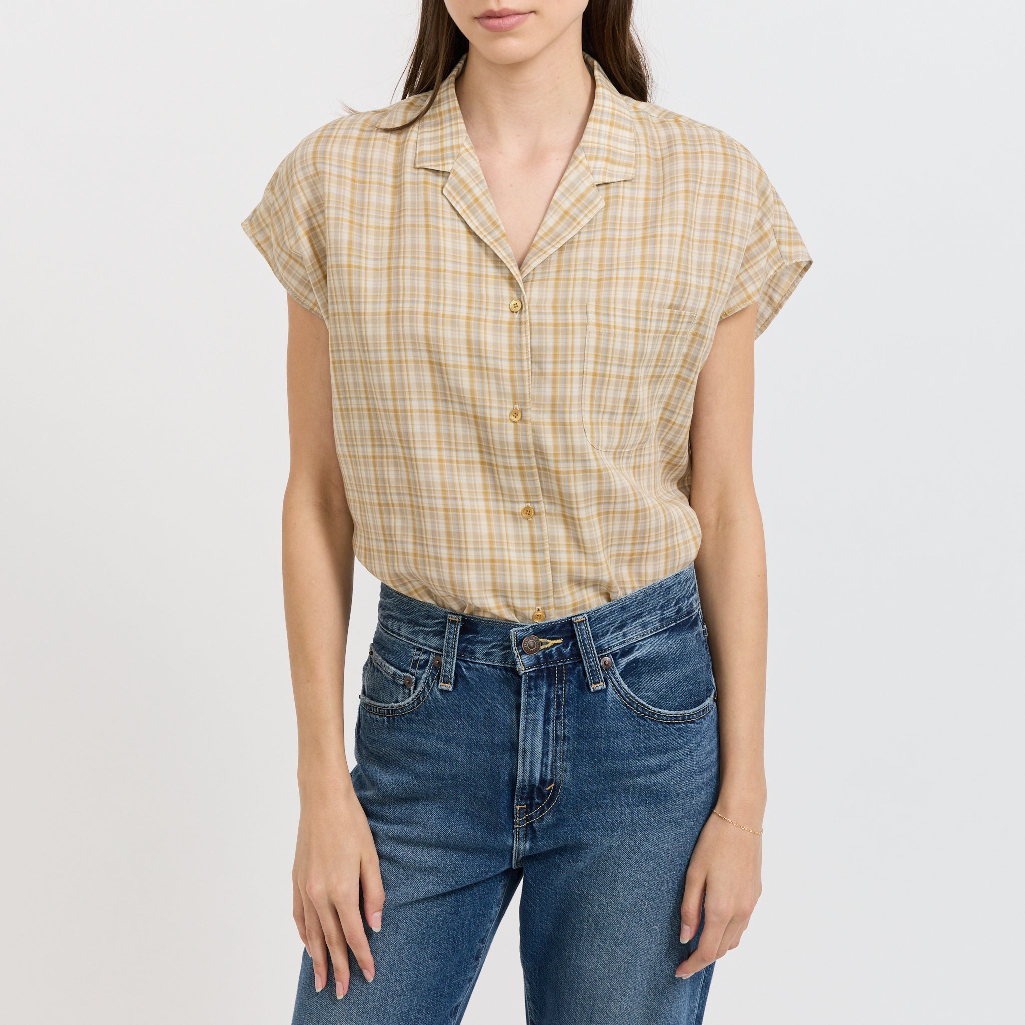 Sleeveless Check Shirt Mustard