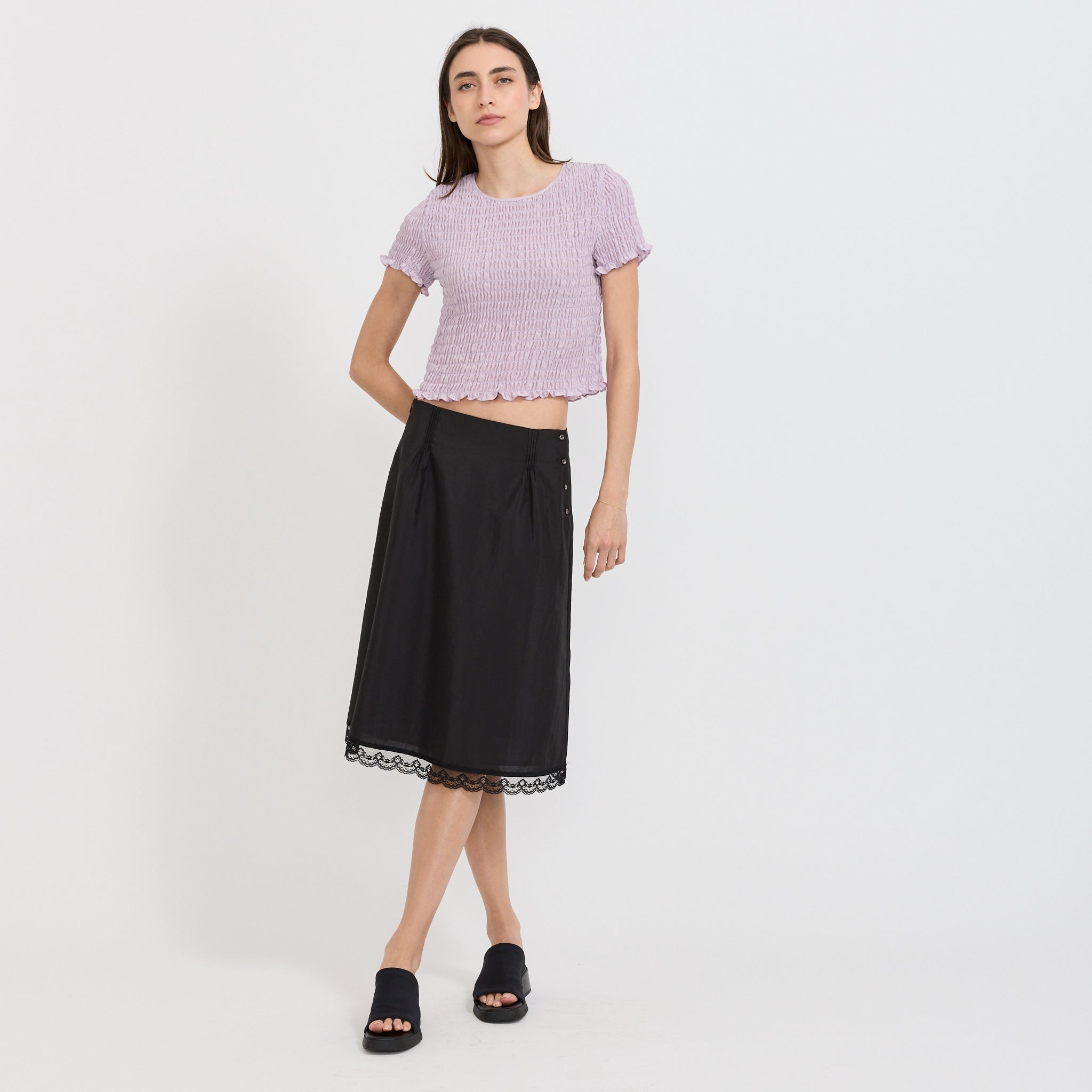 Smocked Sleeve Blouse Purple