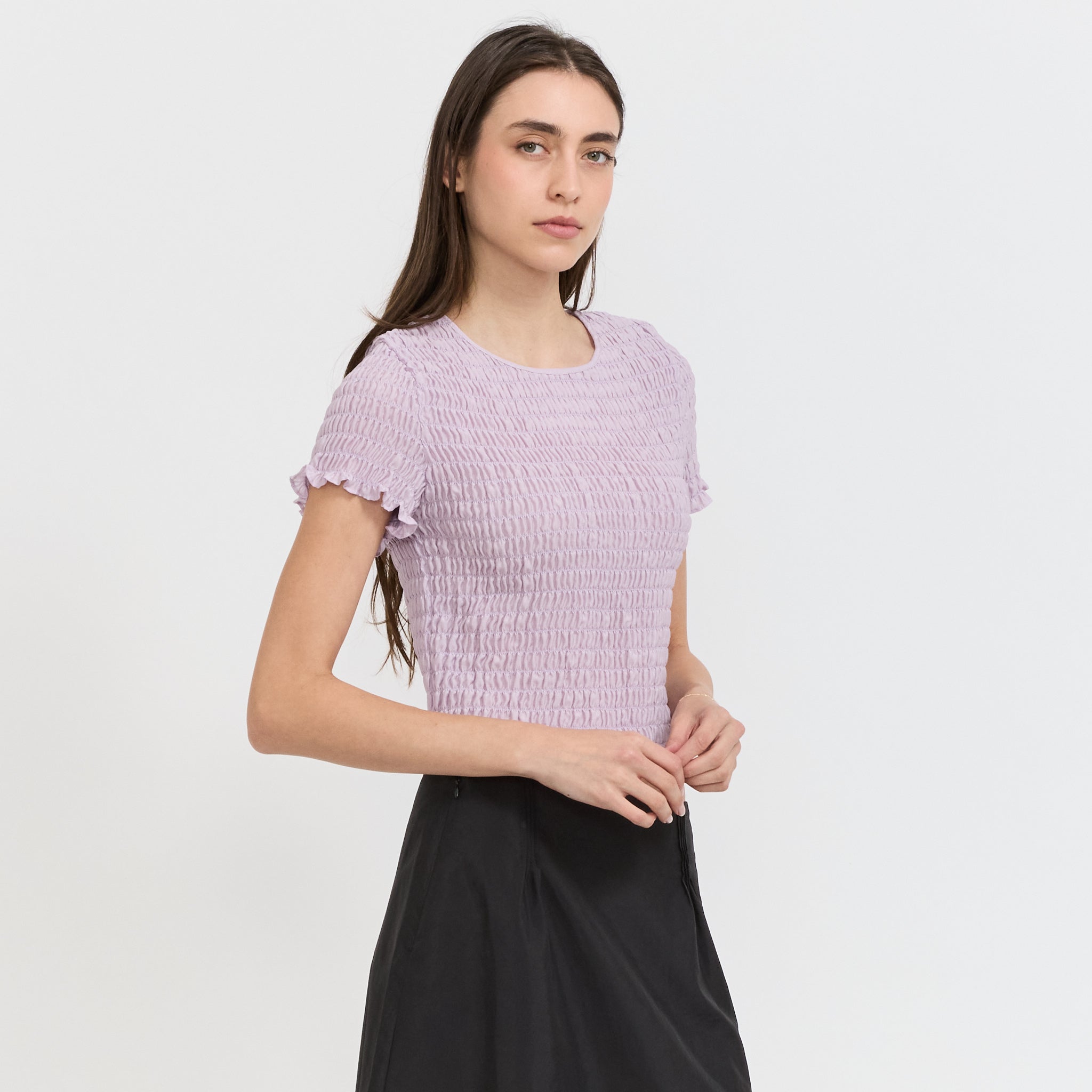 Smocked Sleeve Blouse Purple