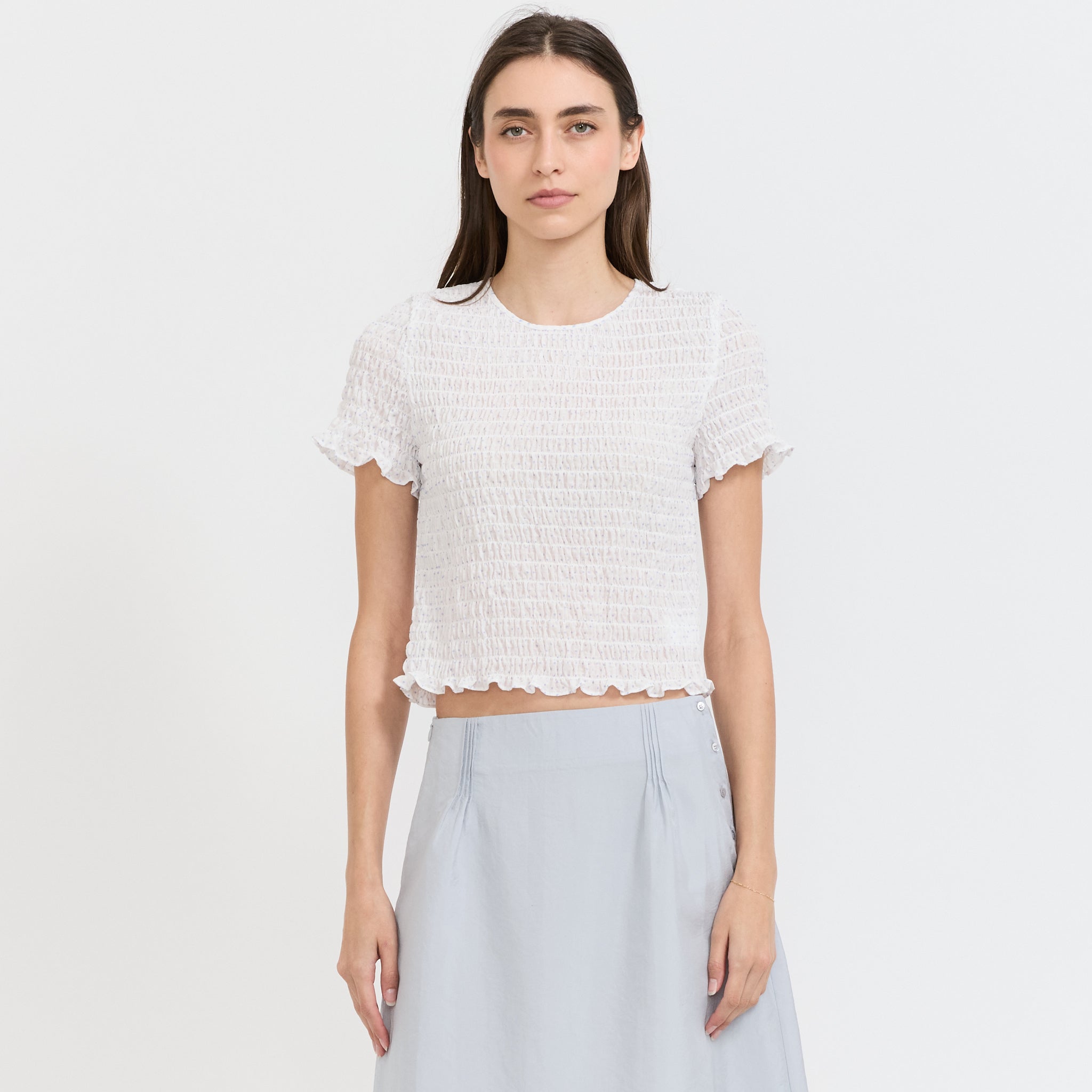 Smocked Sleeve Blouse White