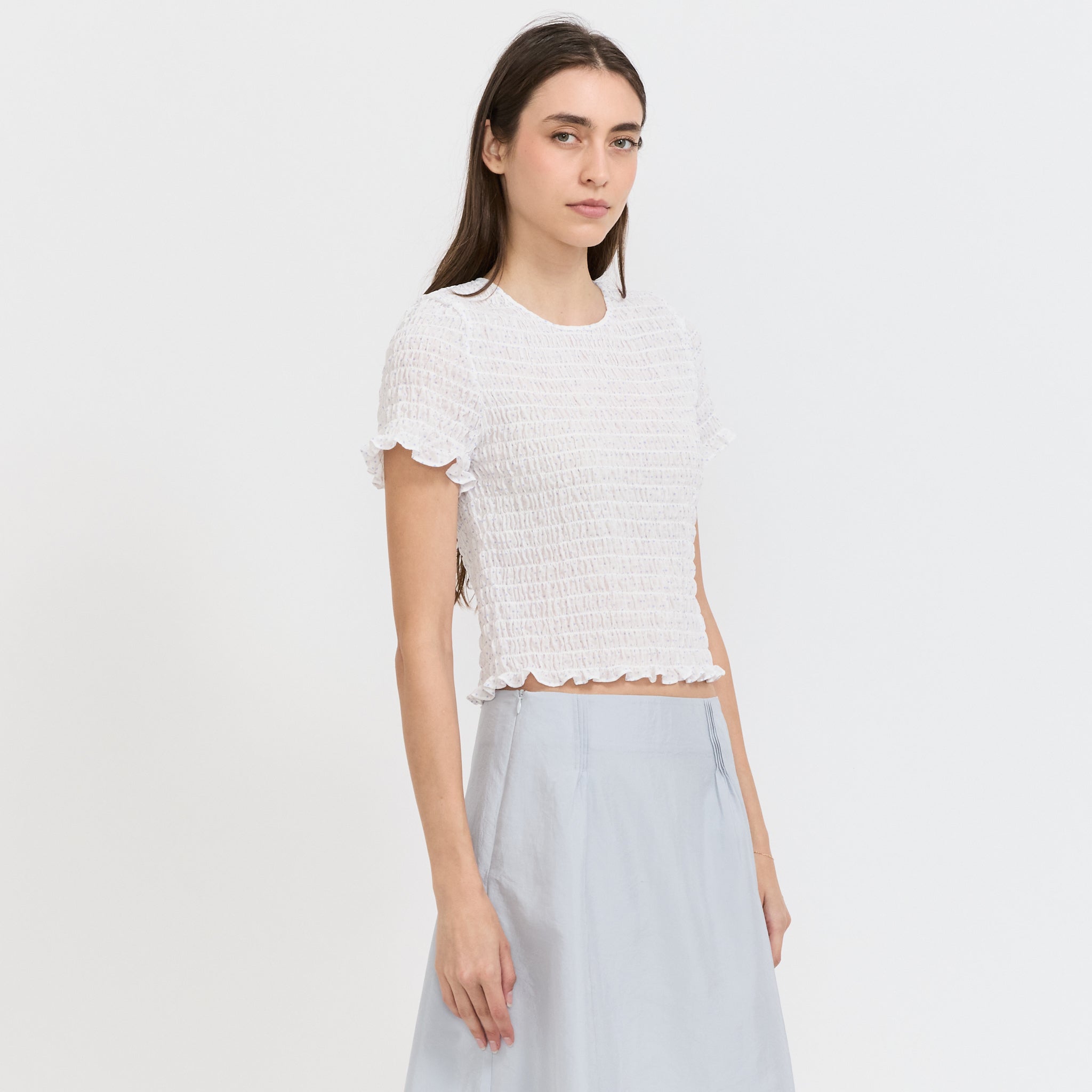 Smocked Sleeve Blouse White