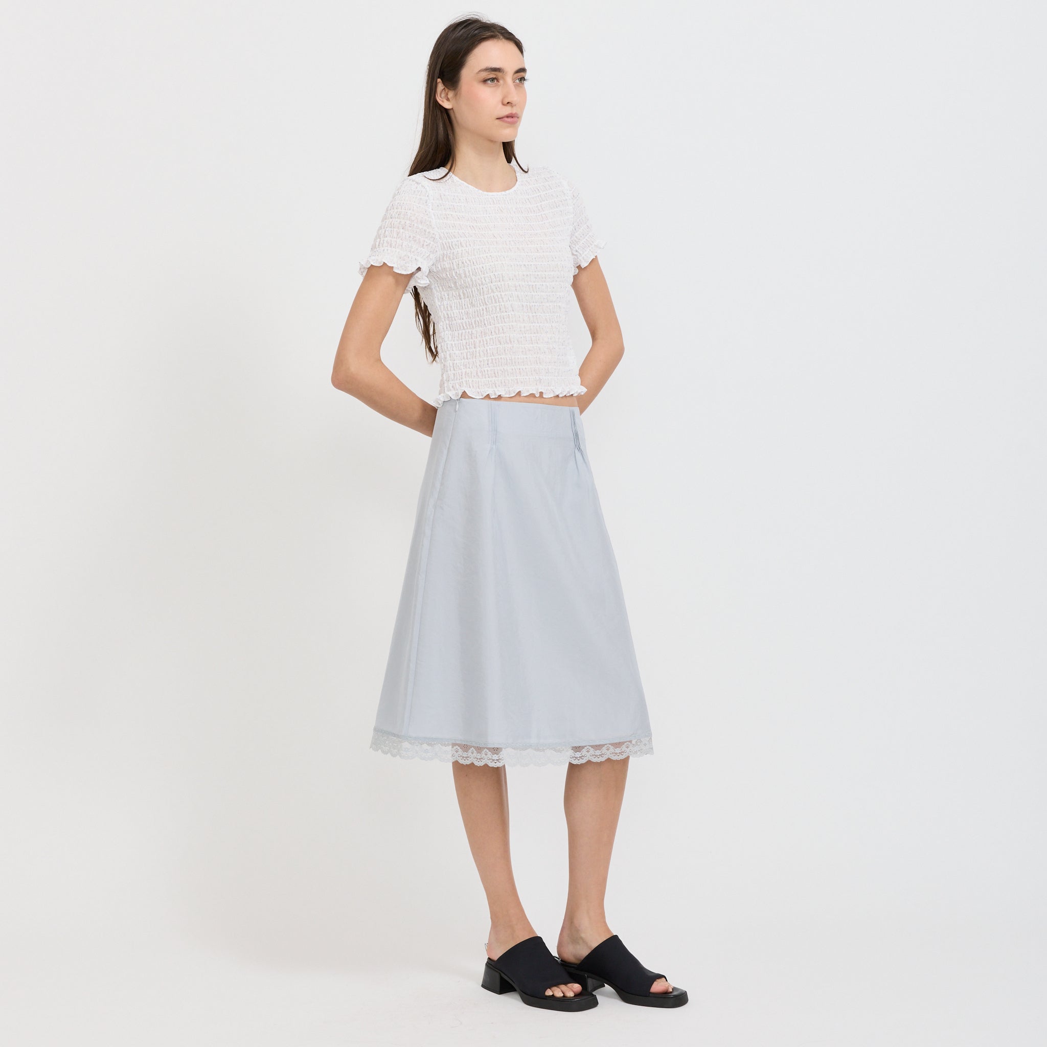 Smocked Sleeve Blouse White