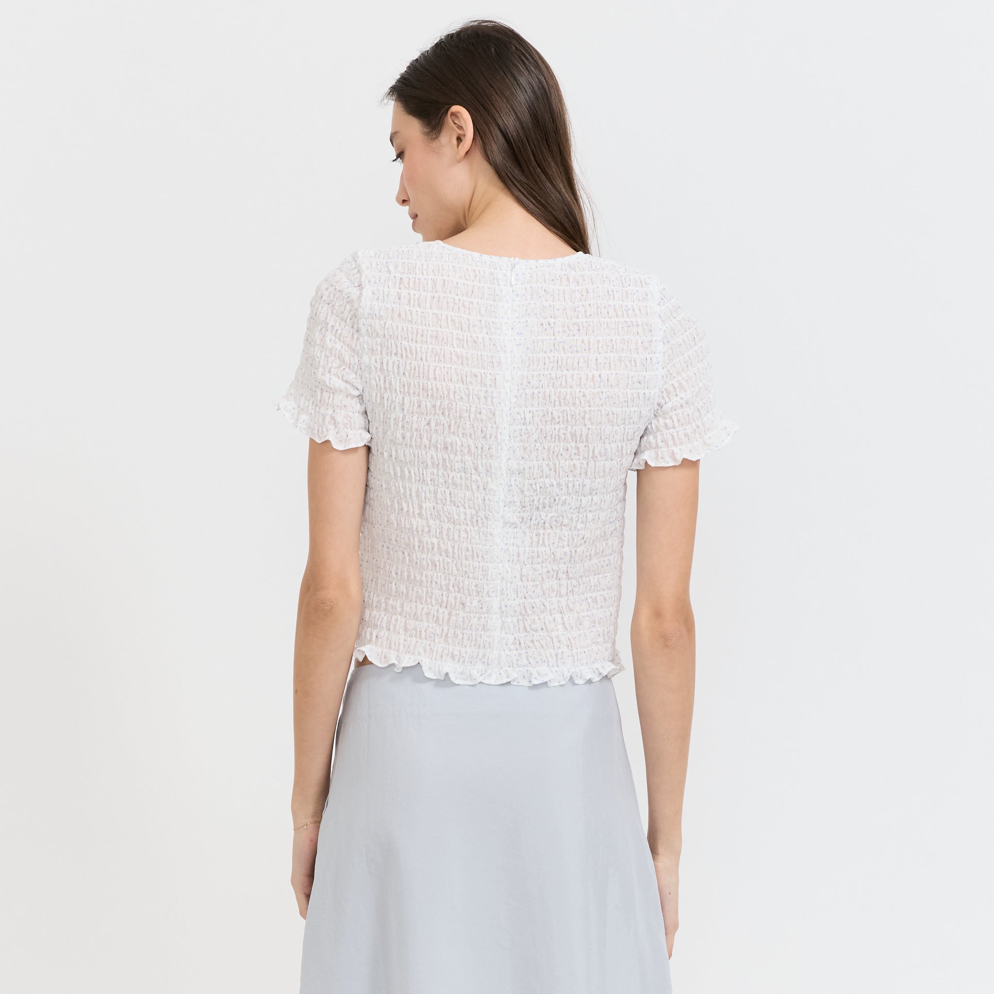 Smocked Sleeve Blouse White