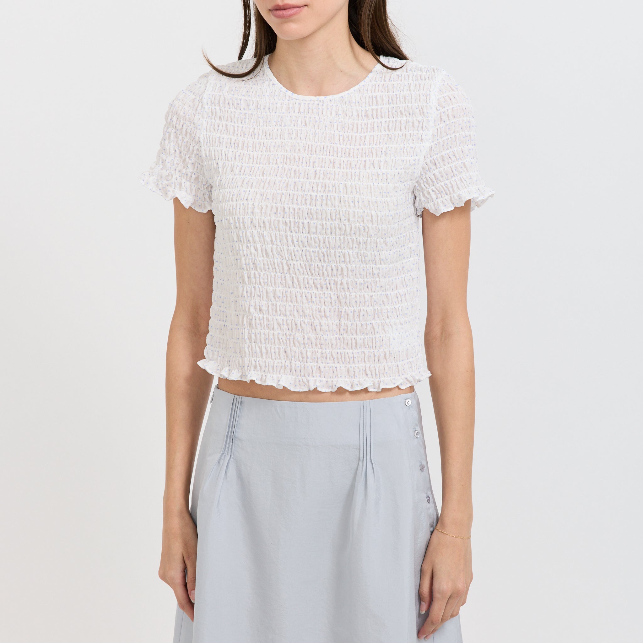 Smocked Sleeve Blouse White