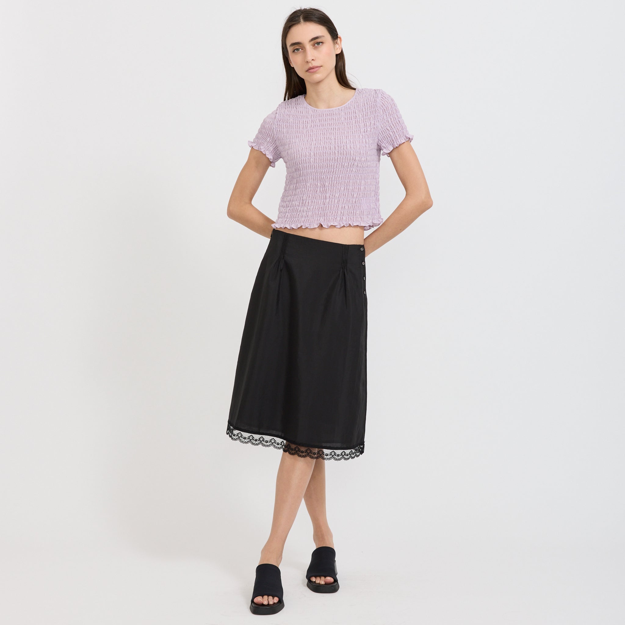 Stitch Lace Detail Skirt Black