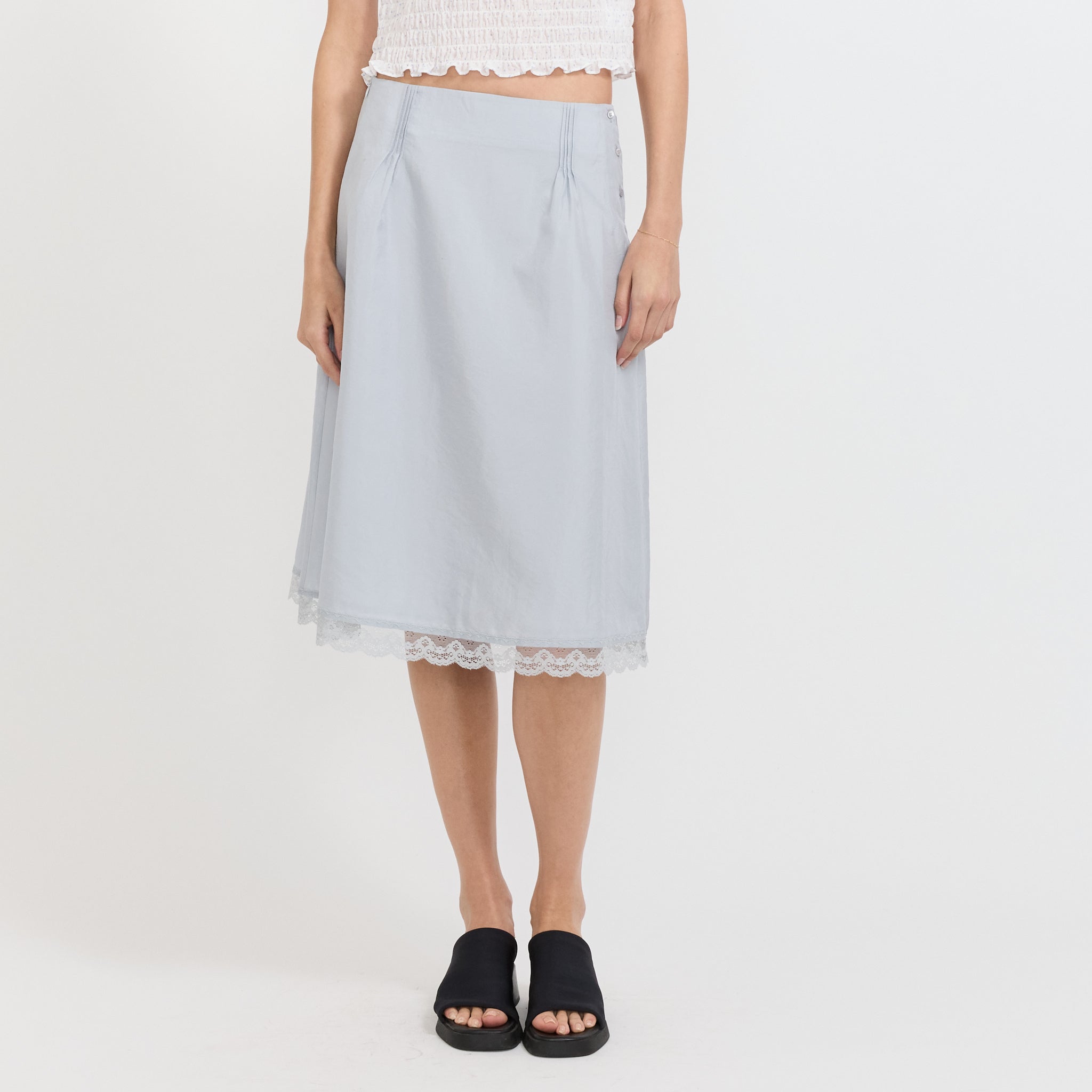 Stitch Lace Detail Skirt Light Blue