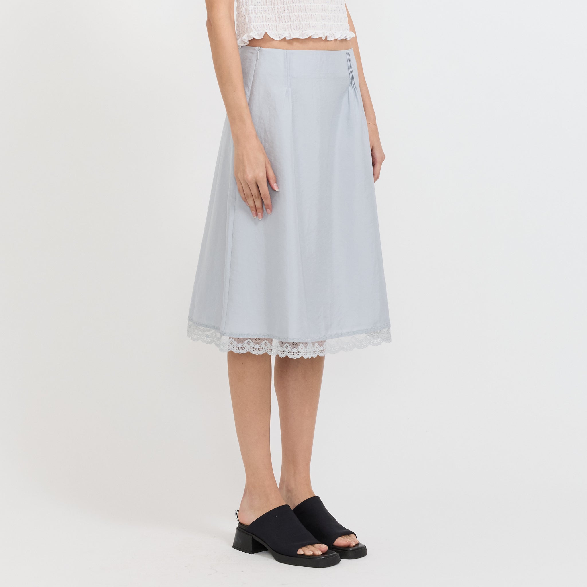 Stitch Lace Detail Skirt Light Blue