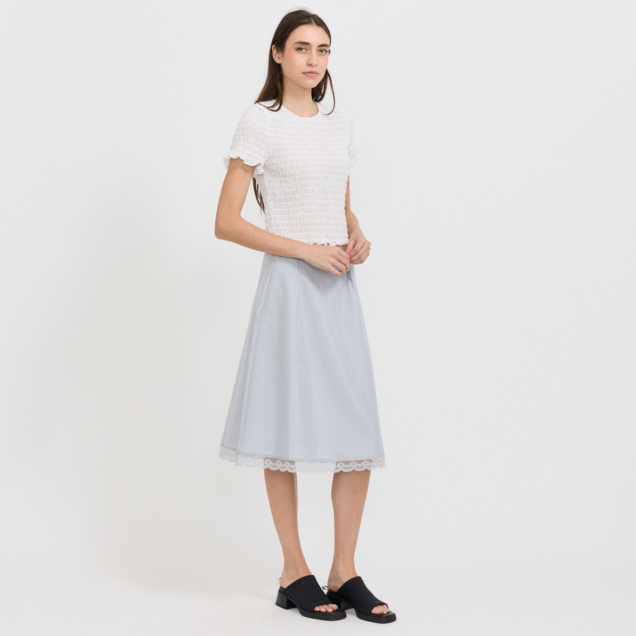 Stitch Lace Detail Skirt Light Blue