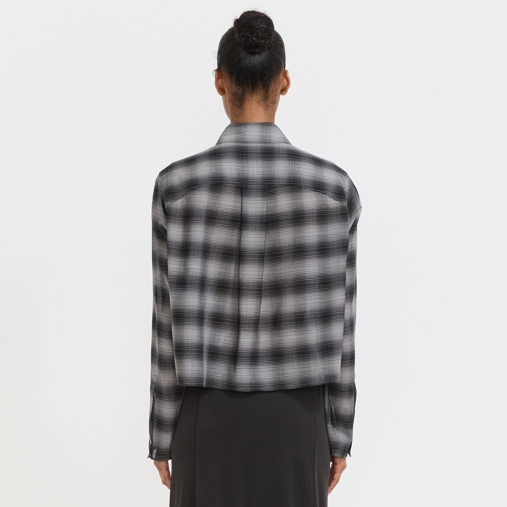 Wool Cropped Check Shirt Charcoal | Maplestore