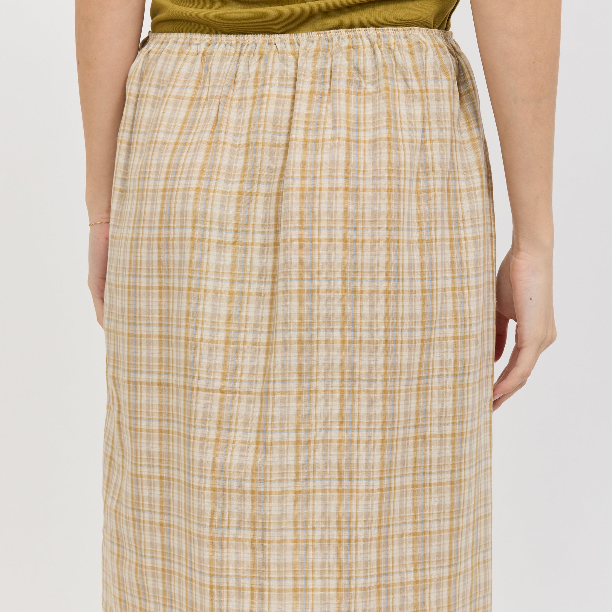 Embroidered Lace Check Skirt Mustard
