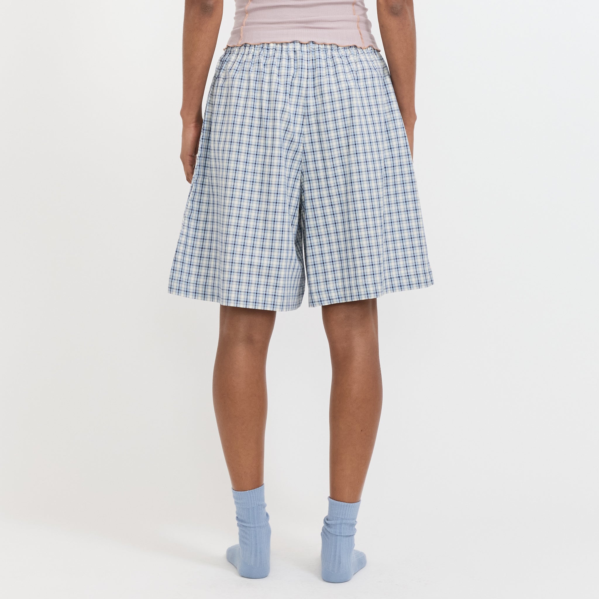 Claude Shorts Blue Check | Baserange Womens Organic Cotton Shorts