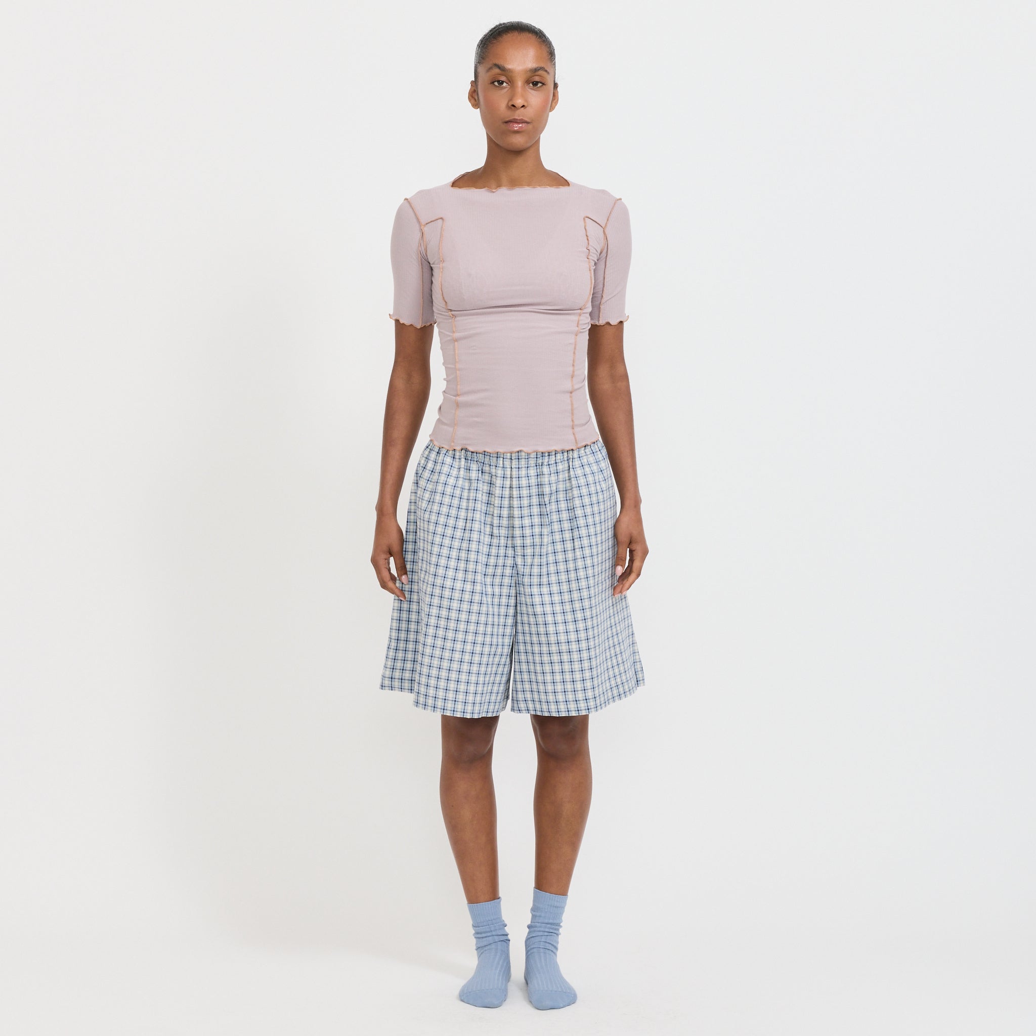 Baserange Claude Shorts Blue Check | Maplestore