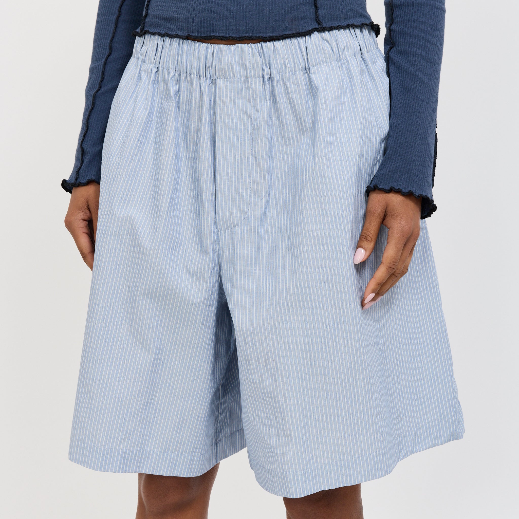 Claude Shorts Blue Stripe | Baserange Women's Organic Cotton