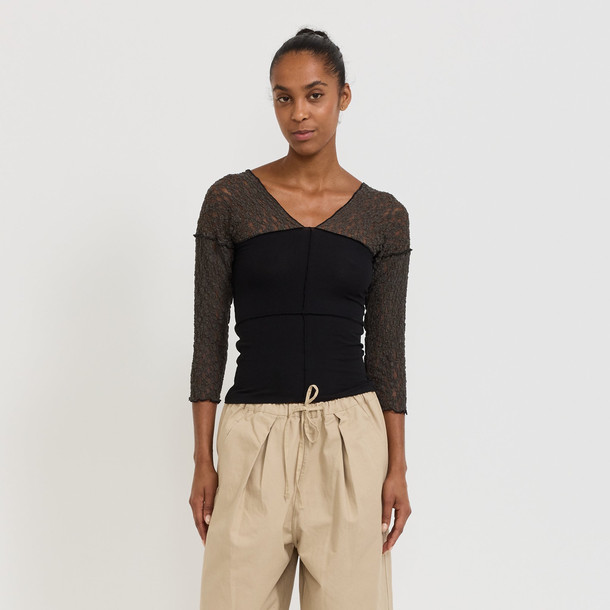 Baserange | Nehru Long Sleeve Tee Black/Brown | Maplestore