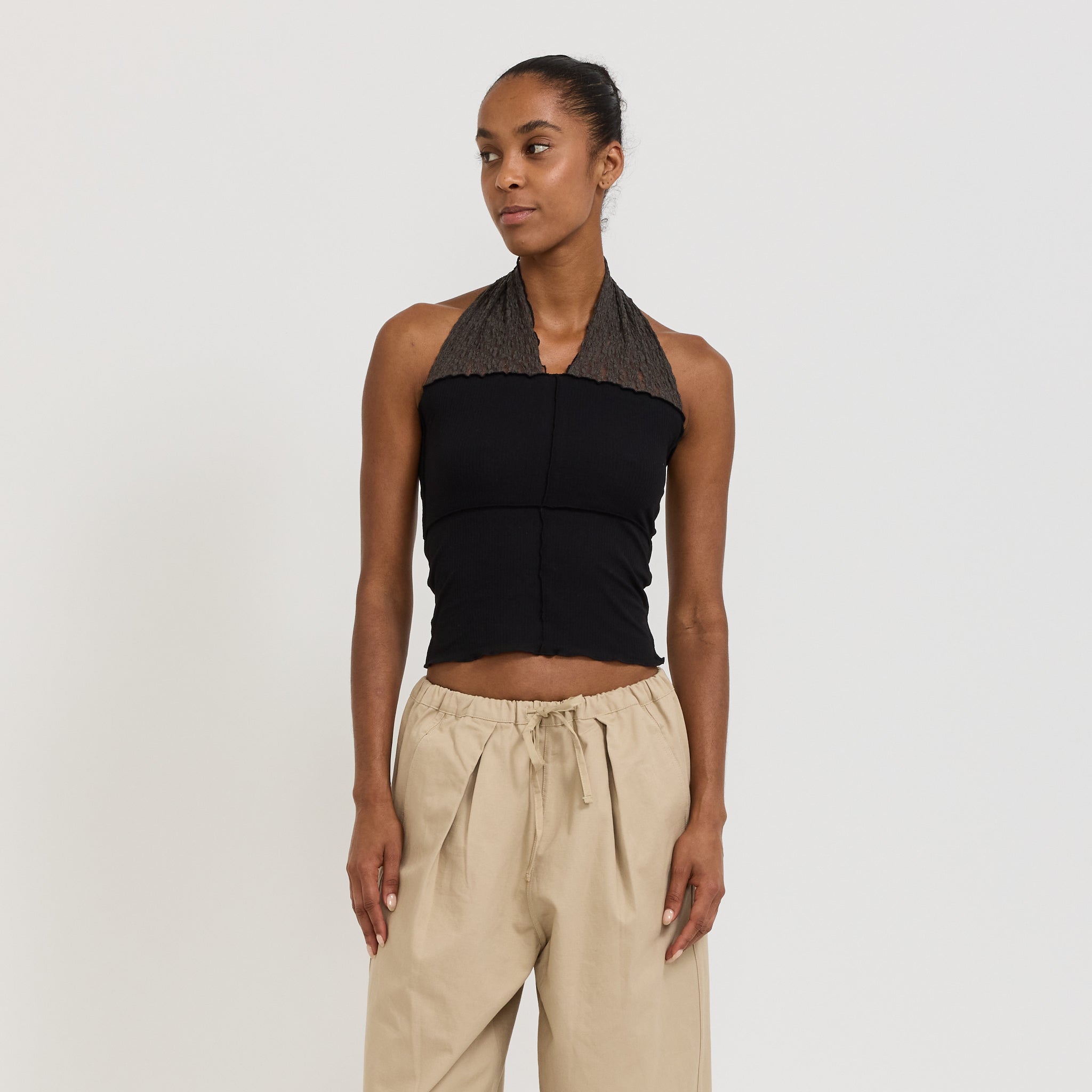 Baserange | Nehru Halter Top Black/Brown | Maplestore