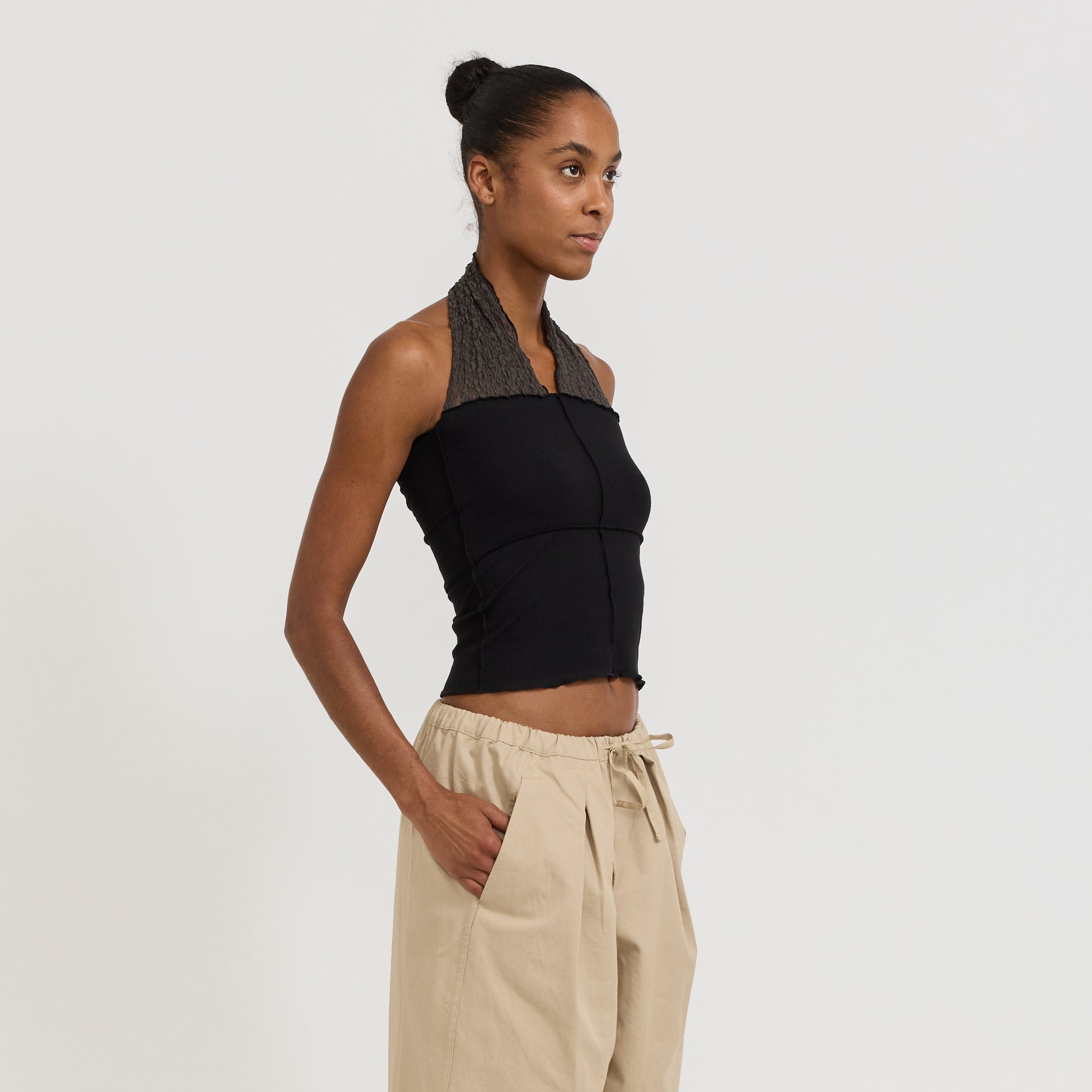 Baserange | Nehru Halter Top Black/Brown | Maplestore
