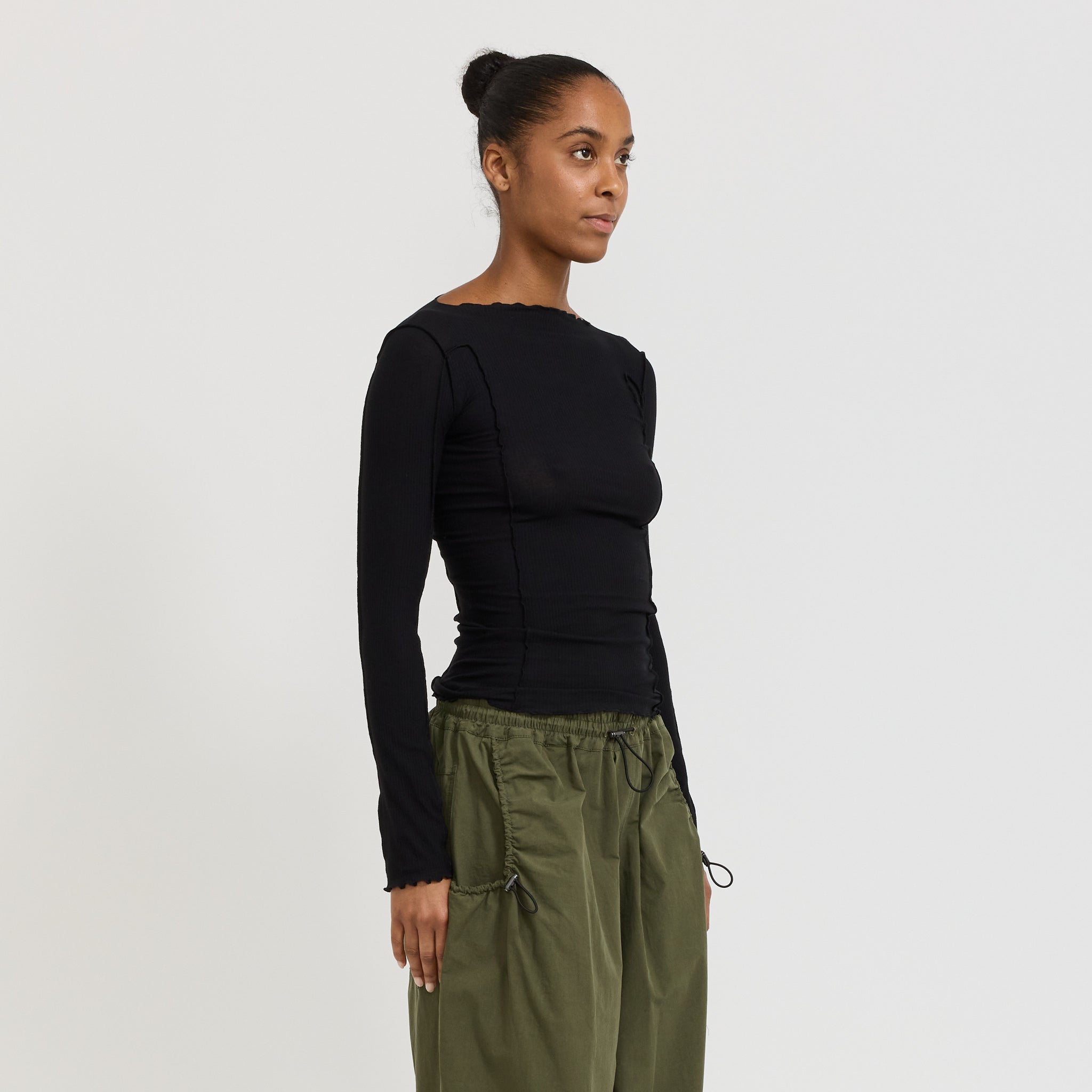 Baserange | Omato Long Sleeve Rib Top Black | Maplestore