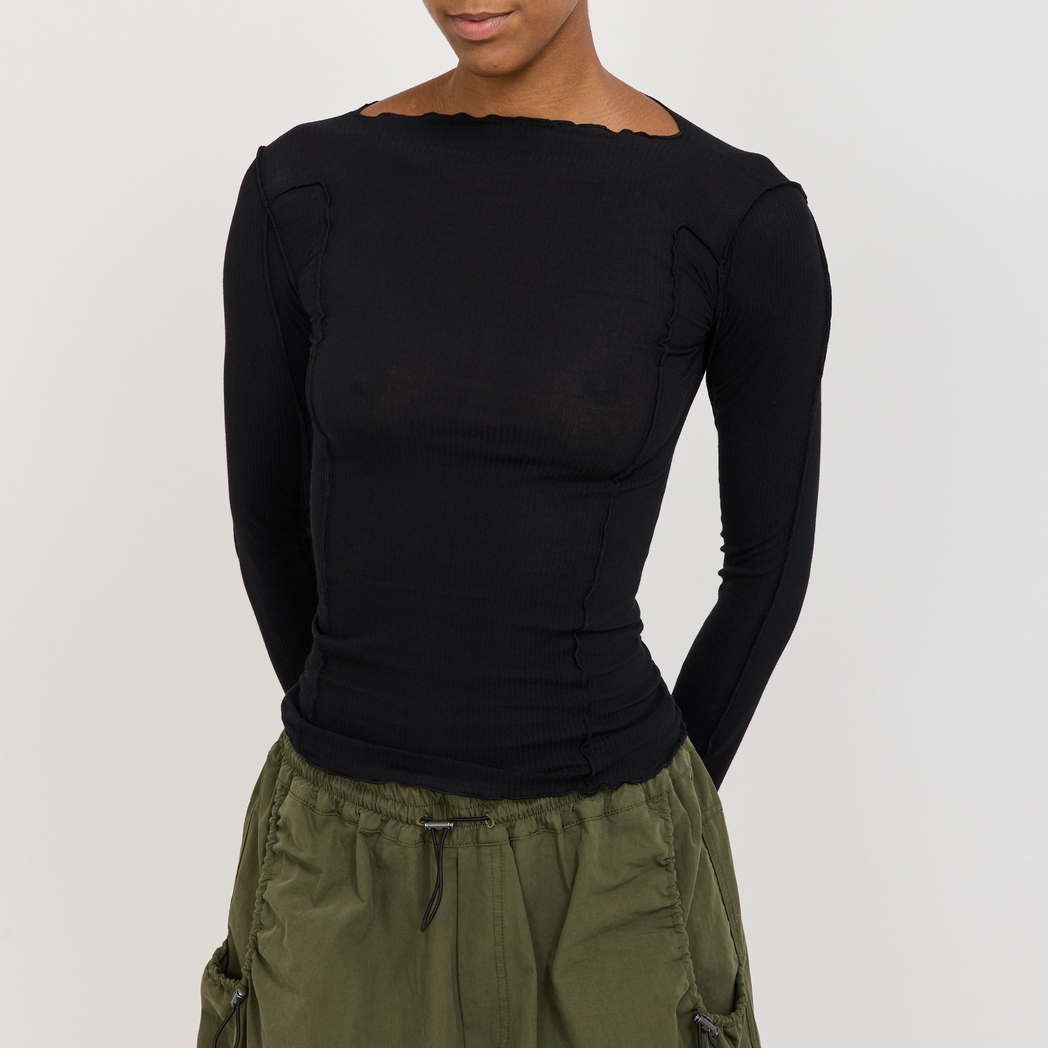 Baserange | Omato Long Sleeve Rib Top Black | Maplestore