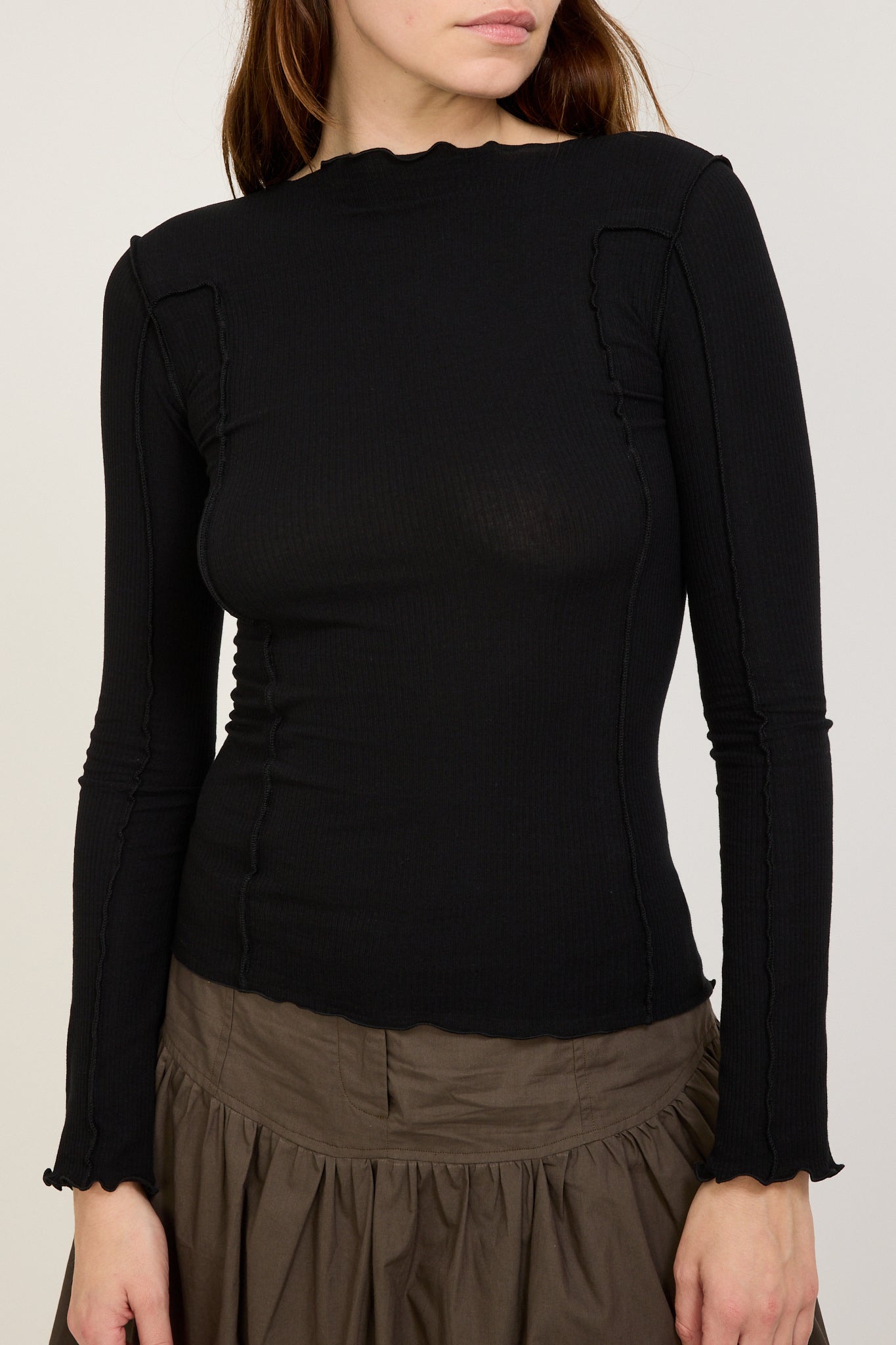 Baserange | Omato Long Sleeve Rib Top Black | Maplestore