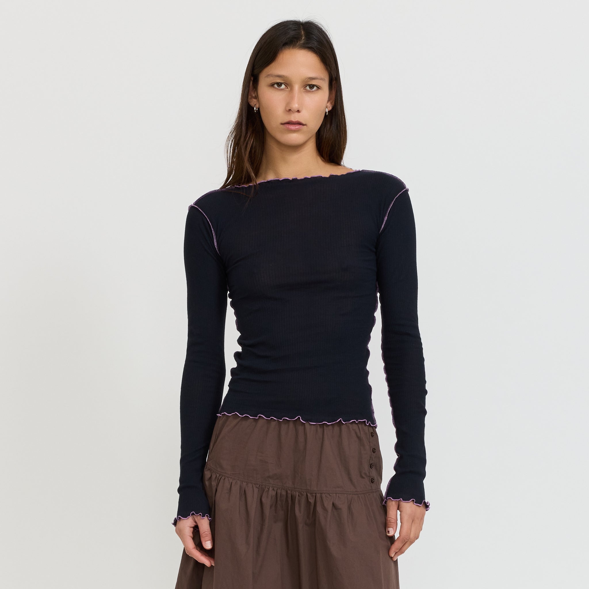 Vein Long Sleeve Tee Murano Navy Undyed