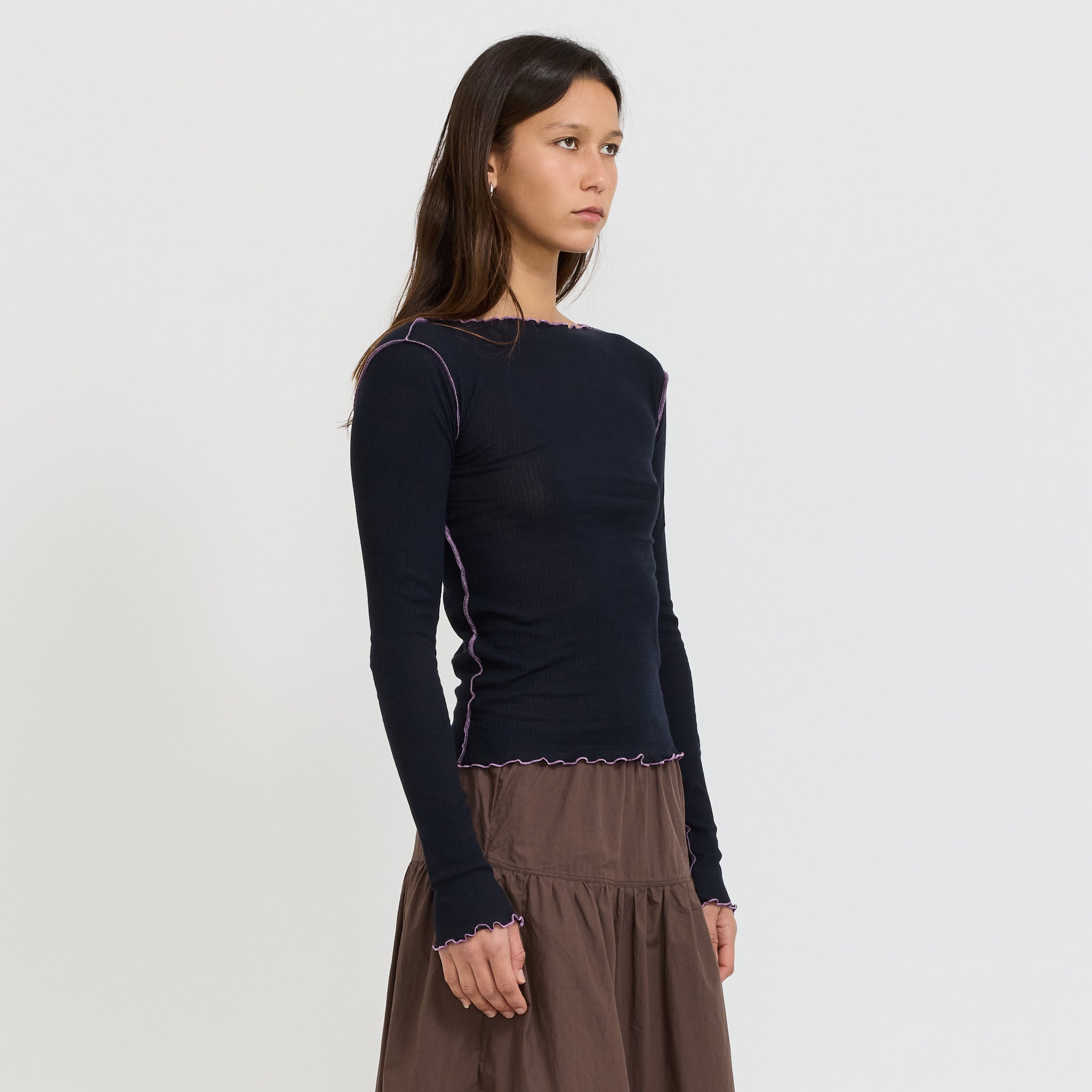 Vein Long Sleeve Tee Murano Navy Undyed